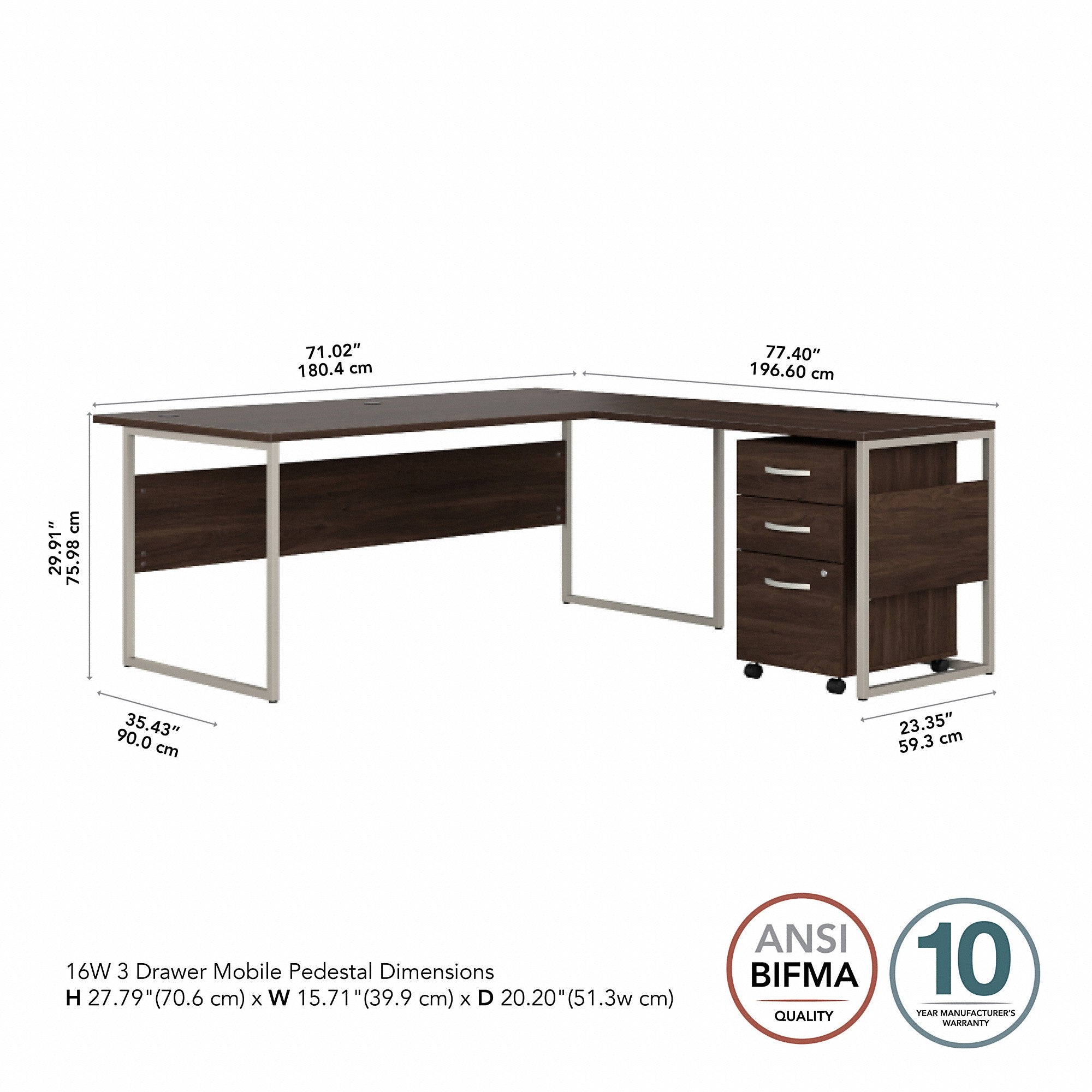 Bush Business Furniture Hybrid 72W x 36D L Shaped Table Desk with 3 Drawer Mobile File Cabinet