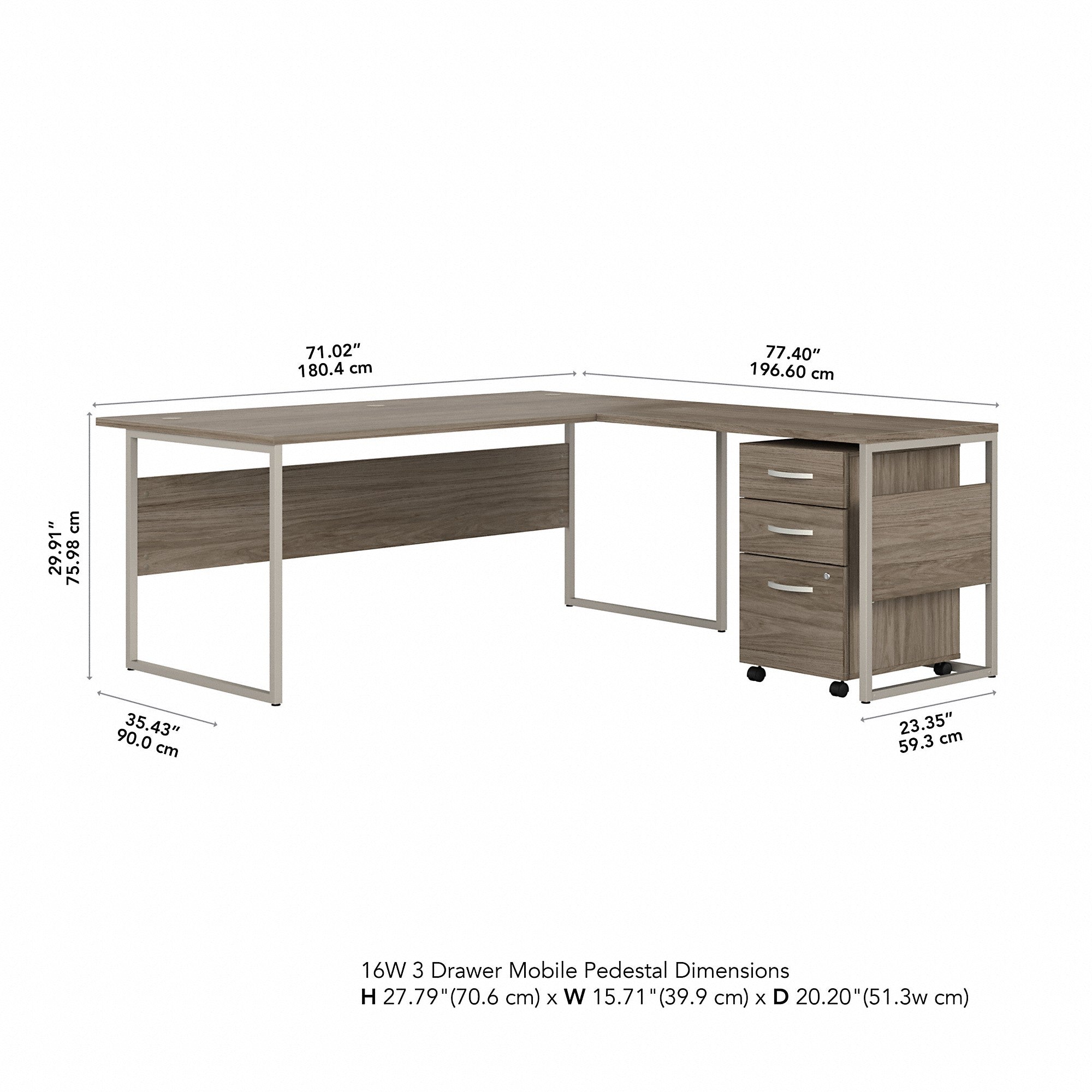 Bush Business Furniture Hybrid 72W x 36D L Shaped Table Desk with 3 Drawer Mobile File Cabinet