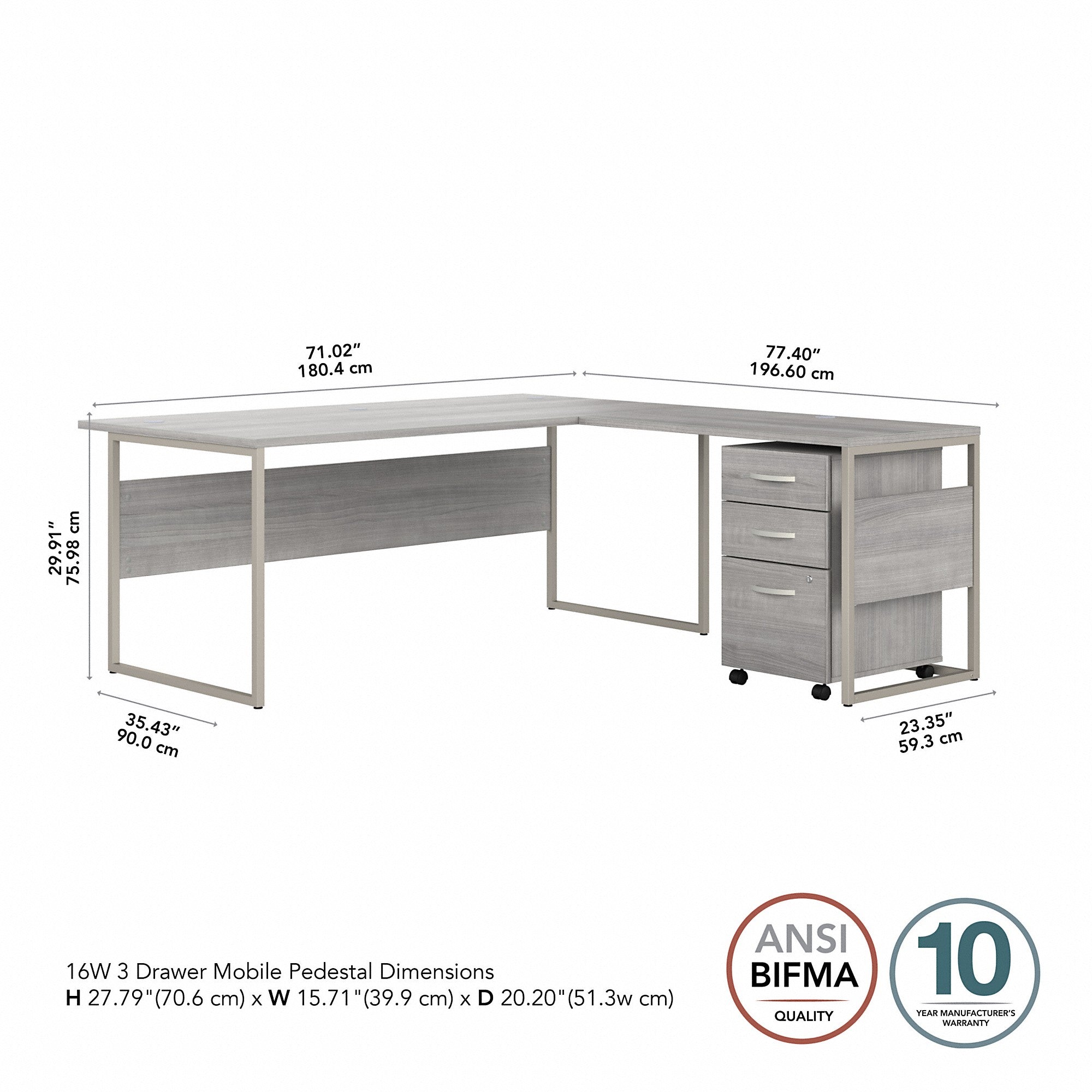 Bush Business Furniture Hybrid 72W x 36D L Shaped Table Desk with 3 Drawer Mobile File Cabinet