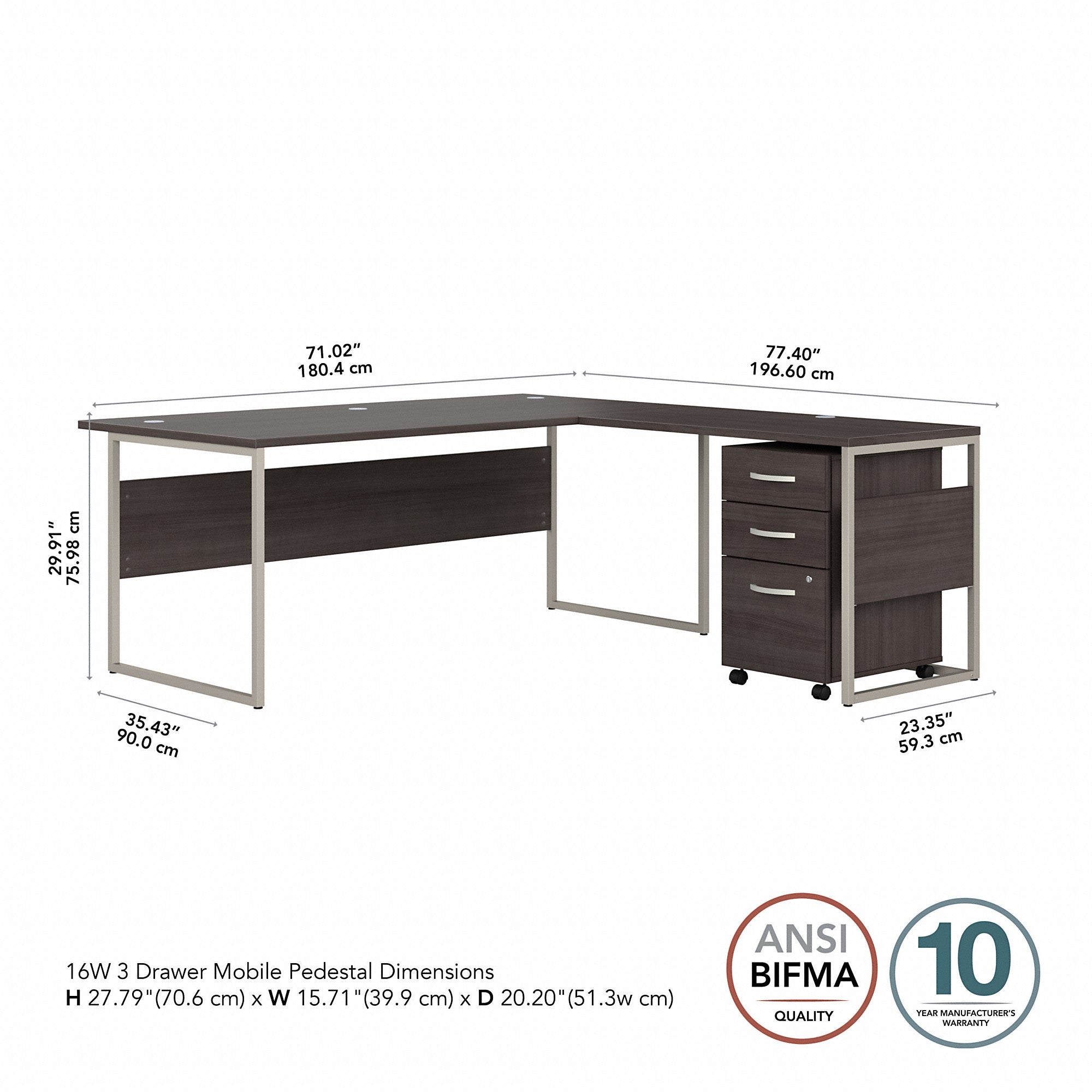 Bush Business Furniture Hybrid 72W x 36D L Shaped Table Desk with 3 Drawer Mobile File Cabinet