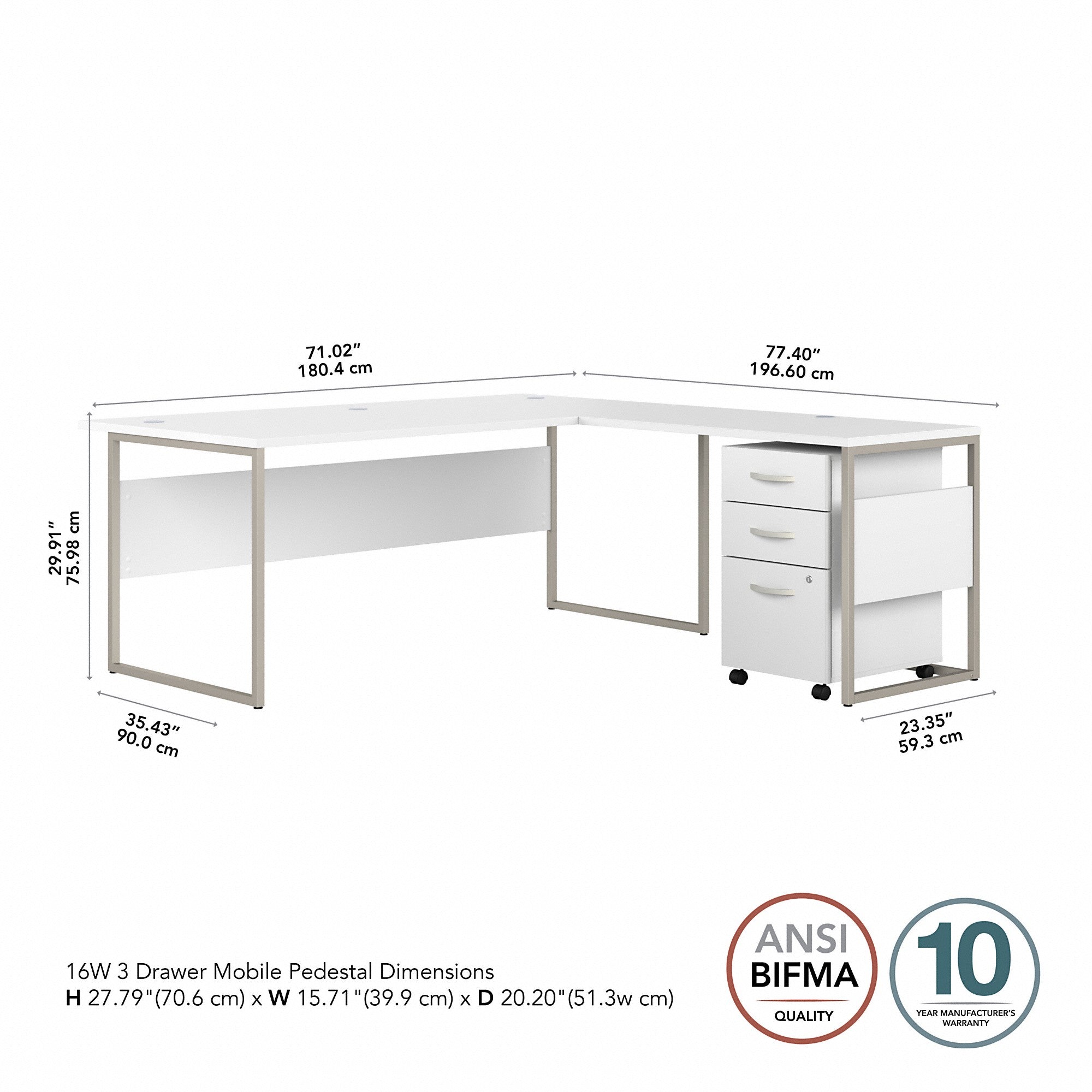 Bush Business Furniture Hybrid 72W x 36D L Shaped Table Desk with 3 Drawer Mobile File Cabinet