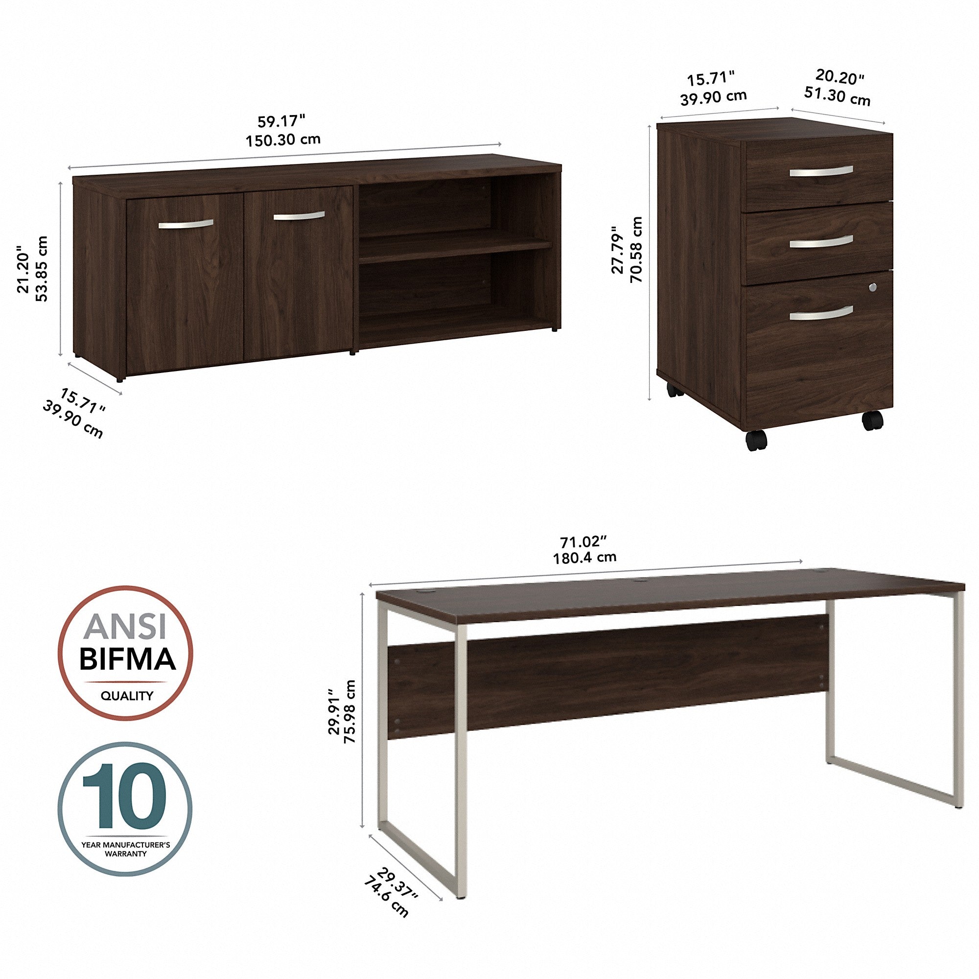 Bush Business Furniture Hybrid 72W x 30D Computer Table Desk with Storage and Mobile File Cabinet