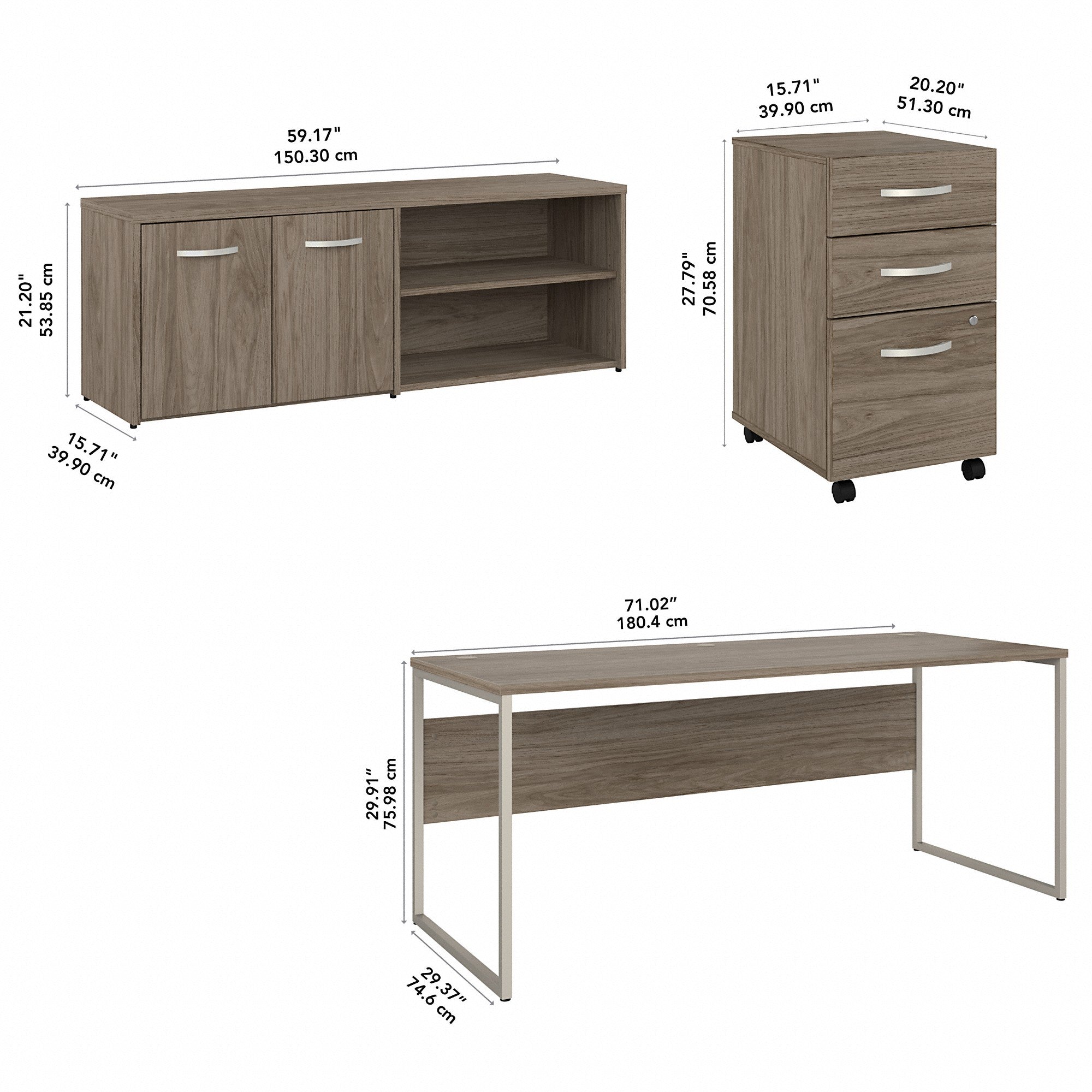 Bush Business Furniture Hybrid 72W x 30D Computer Table Desk with Storage and Mobile File Cabinet