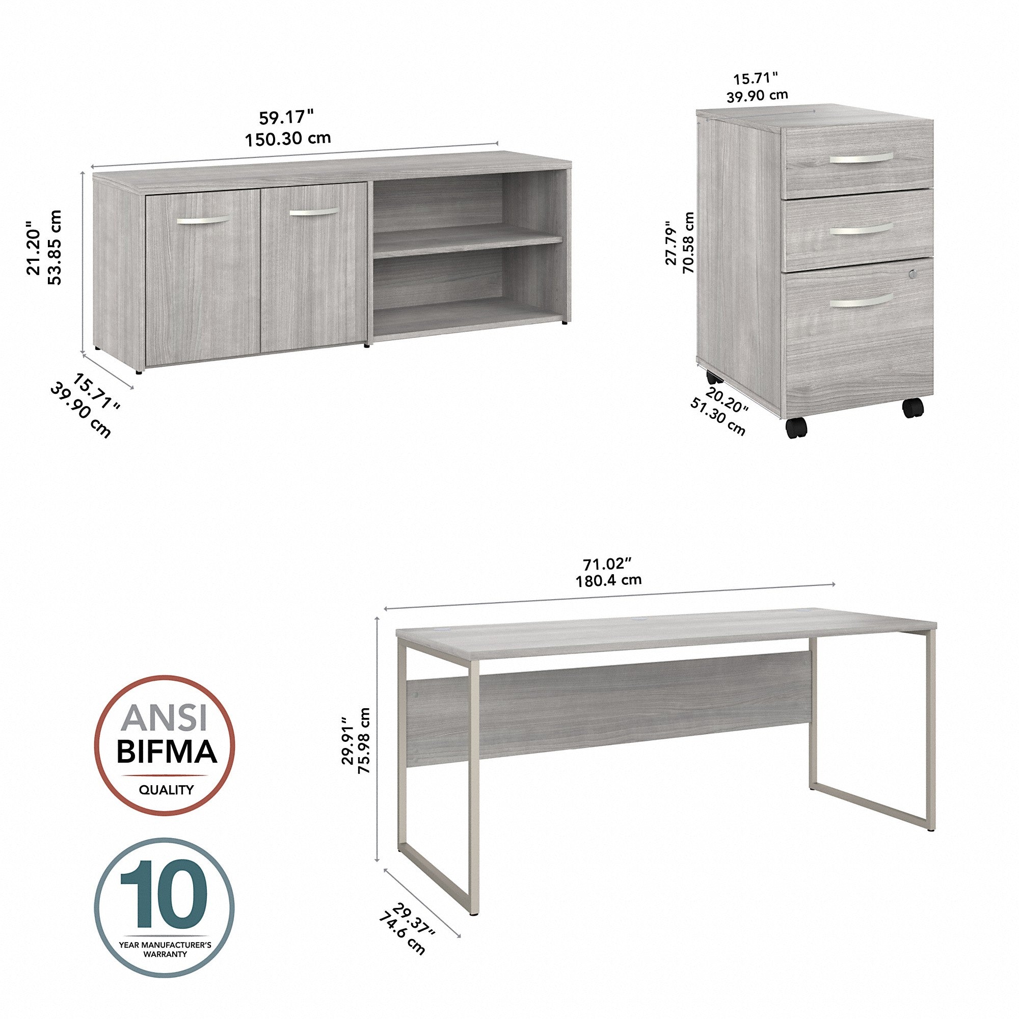 Bush Business Furniture Hybrid 72W x 30D Computer Table Desk with Storage and Mobile File Cabinet