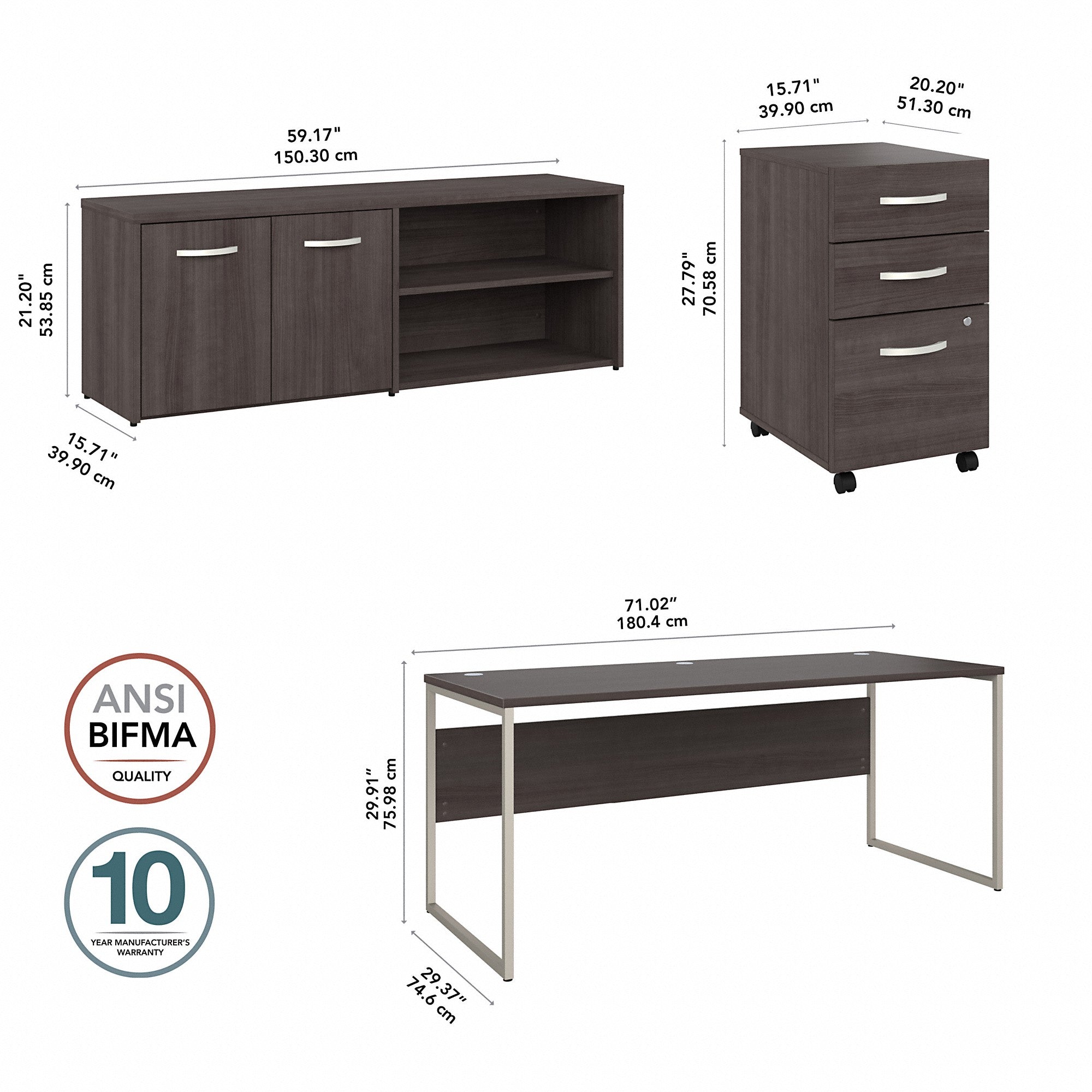 Bush Business Furniture Hybrid 72W x 30D Computer Table Desk with Storage and Mobile File Cabinet