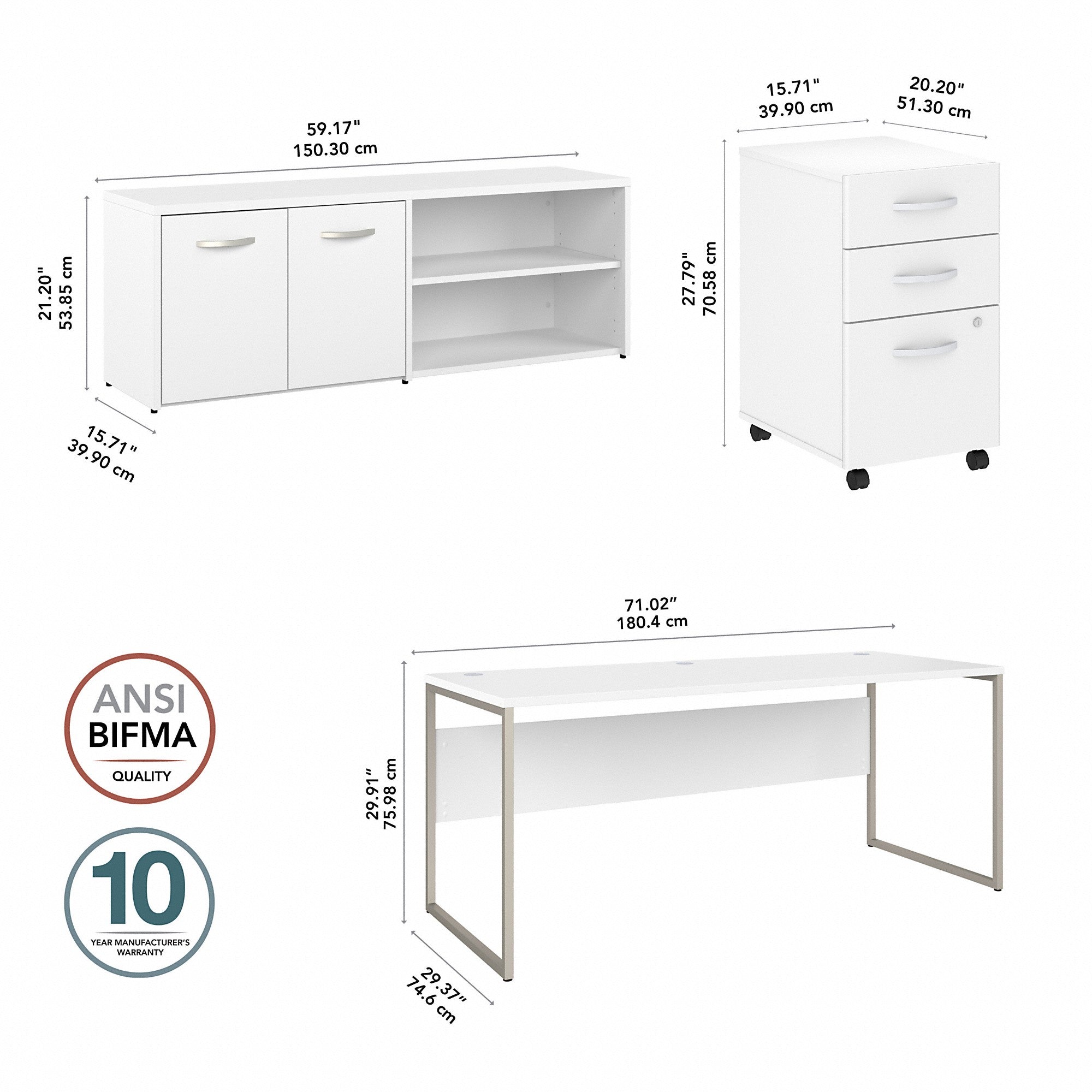 Bush Business Furniture Hybrid 72W x 30D Computer Table Desk with Storage and Mobile File Cabinet