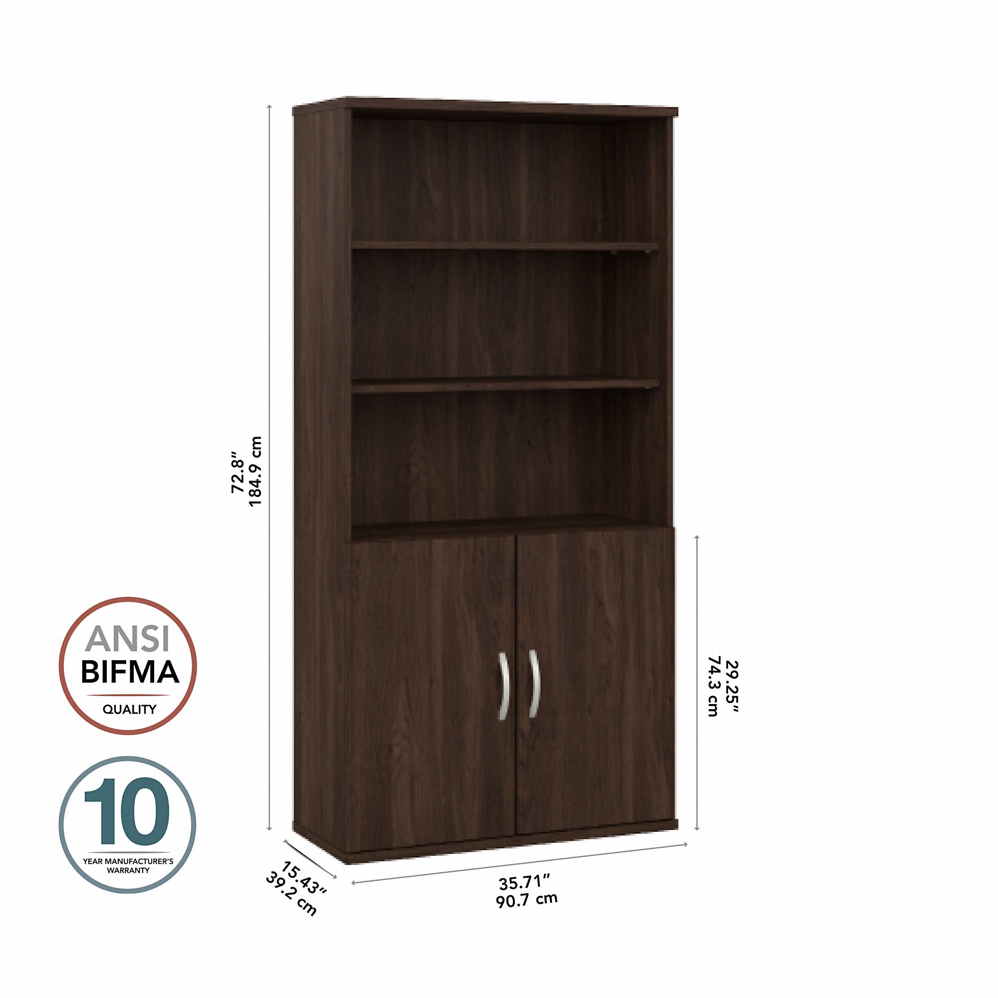 Bush Business Furniture Hybrid Tall 5 Shelf Bookcase with Doors