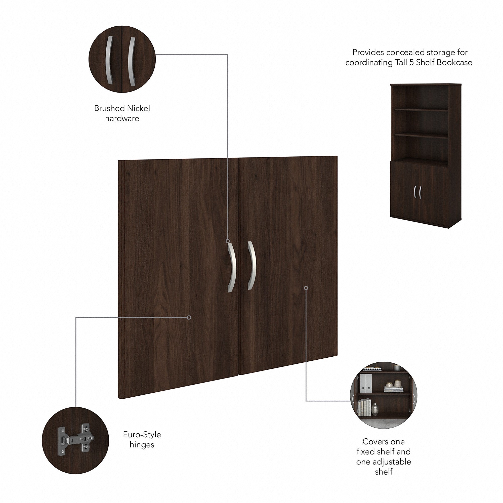 Bush Business Furniture Hybrid Tall 5 Shelf Bookcase with Doors