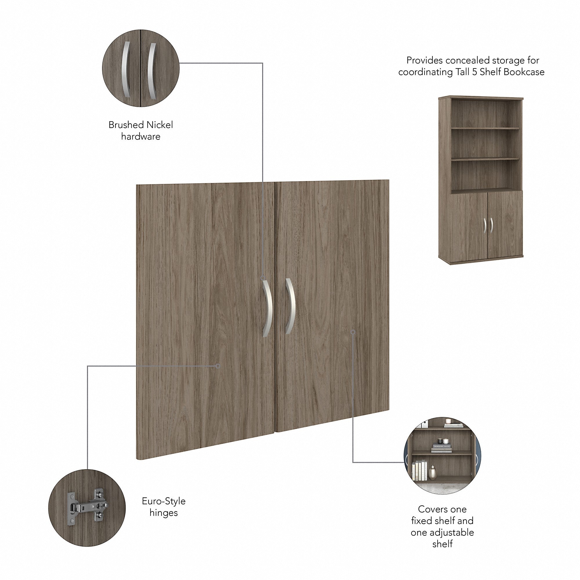 Bush Business Furniture Hybrid Tall 5 Shelf Bookcase with Doors