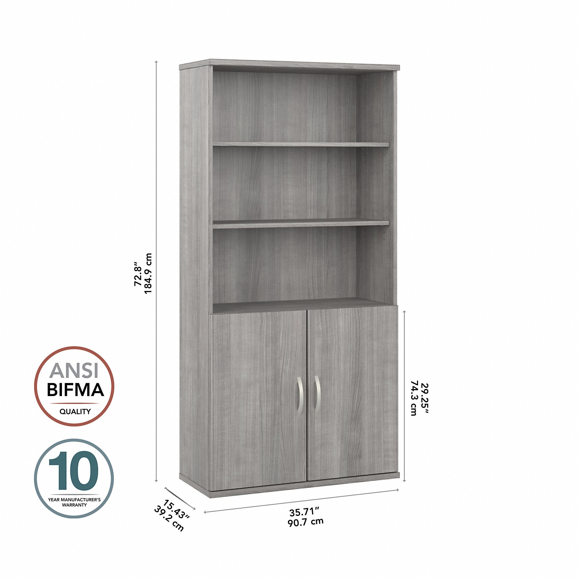 Bush Business Furniture Hybrid Tall 5 Shelf Bookcase with Doors