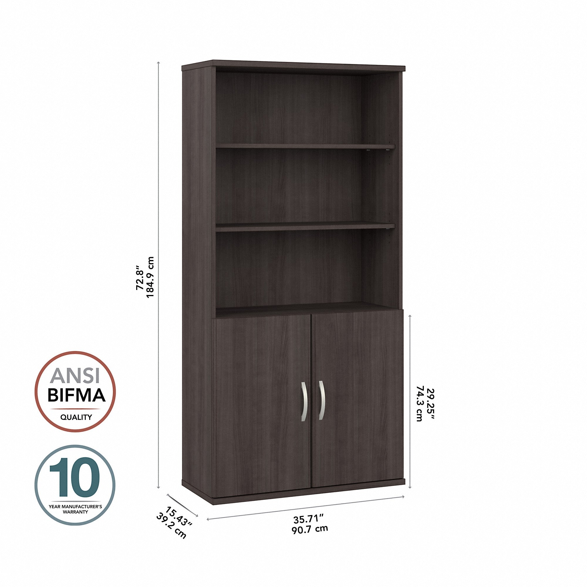 Bush Business Furniture Hybrid Tall 5 Shelf Bookcase with Doors