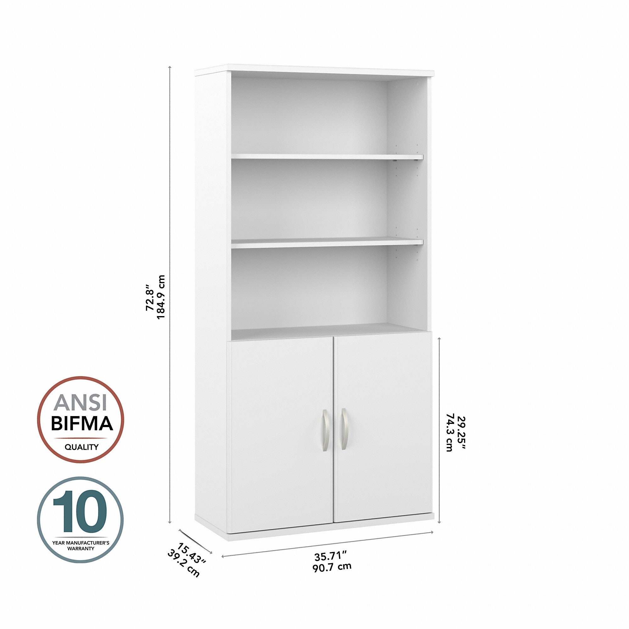 Bush Business Furniture Hybrid Tall 5 Shelf Bookcase with Doors