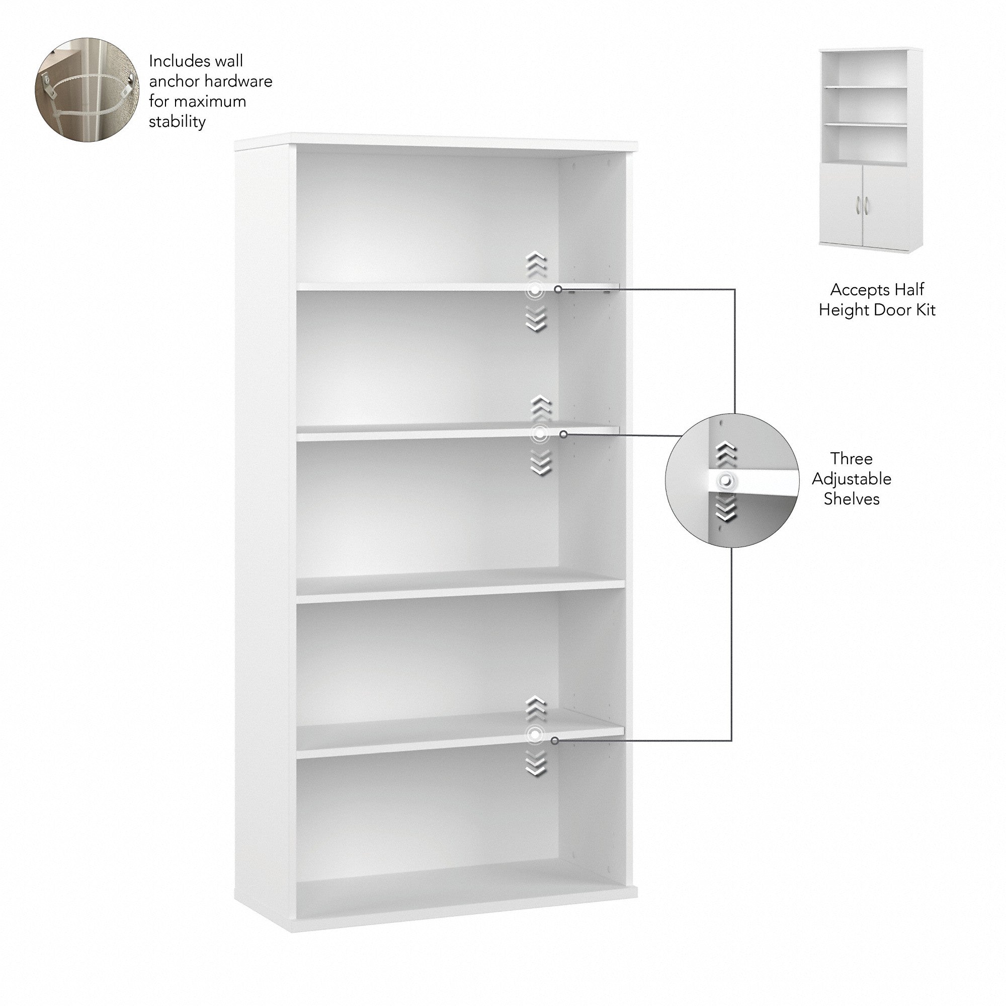 Bush Business Furniture Hybrid Tall 5 Shelf Bookcase with Doors