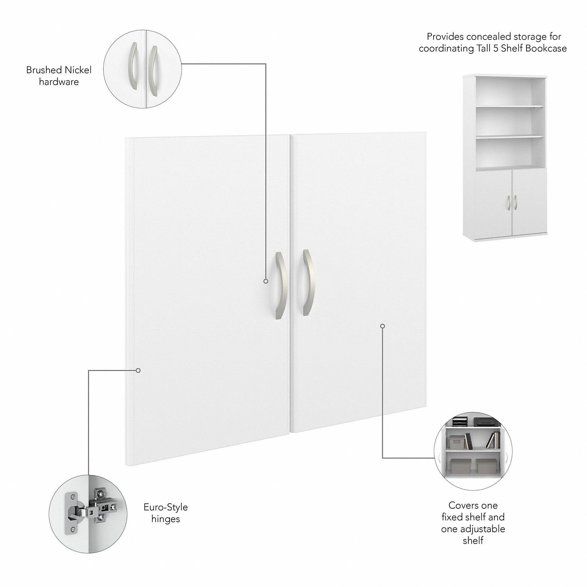 Bush Business Furniture Hybrid Tall 5 Shelf Bookcase with Doors