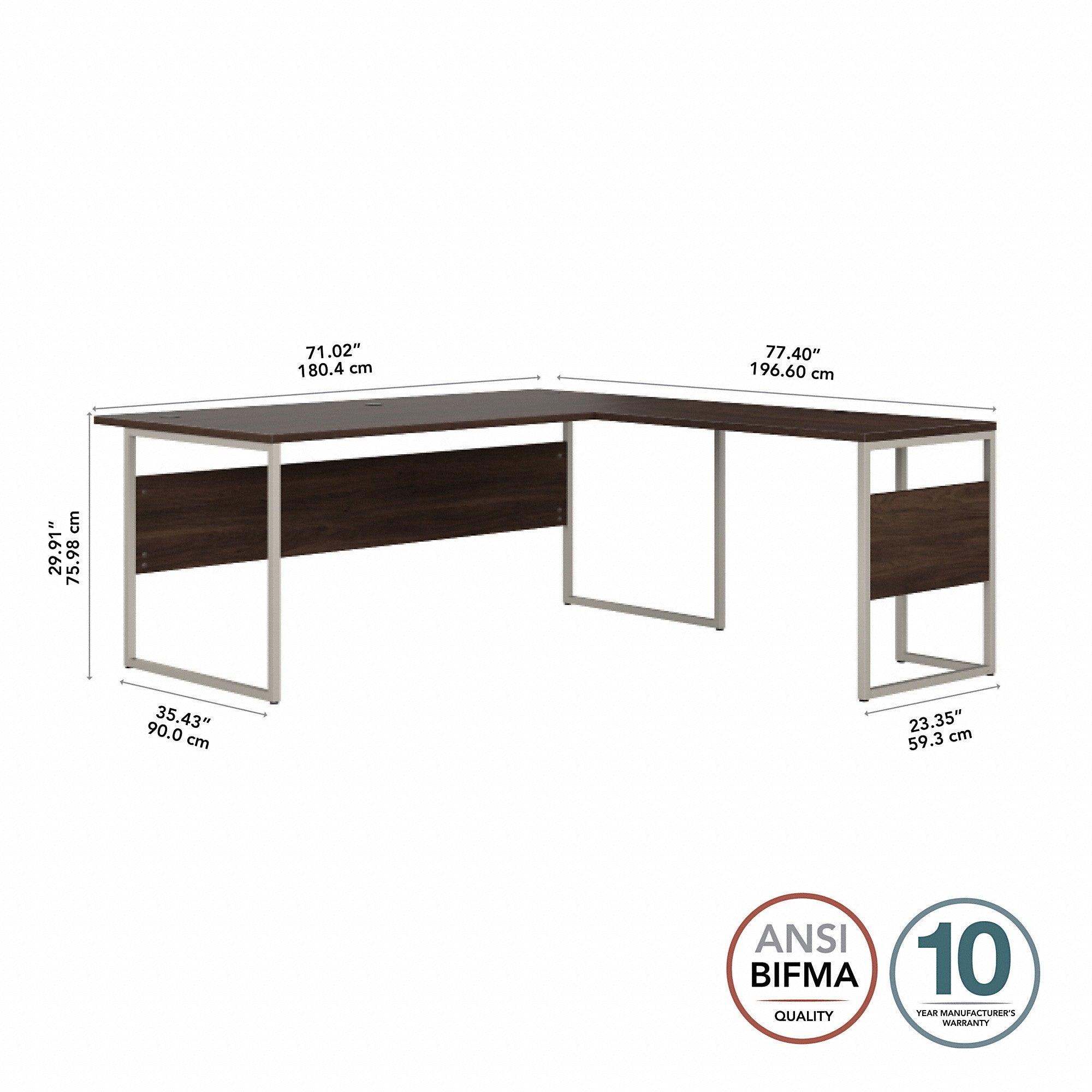 Bush Business Furniture Hybrid 72W x 36D L Shaped Table Desk with Metal Legs