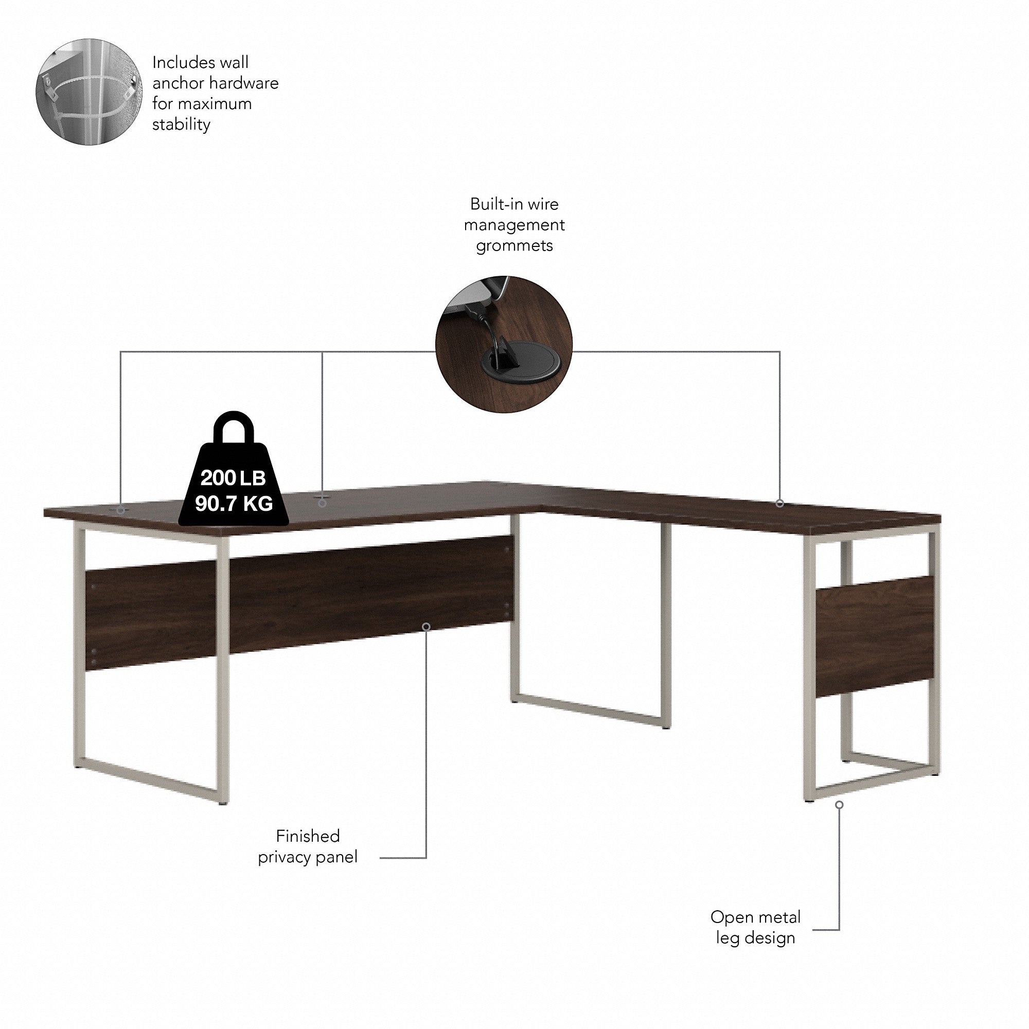 Bush Business Furniture Hybrid 72W x 36D L Shaped Table Desk with Metal Legs