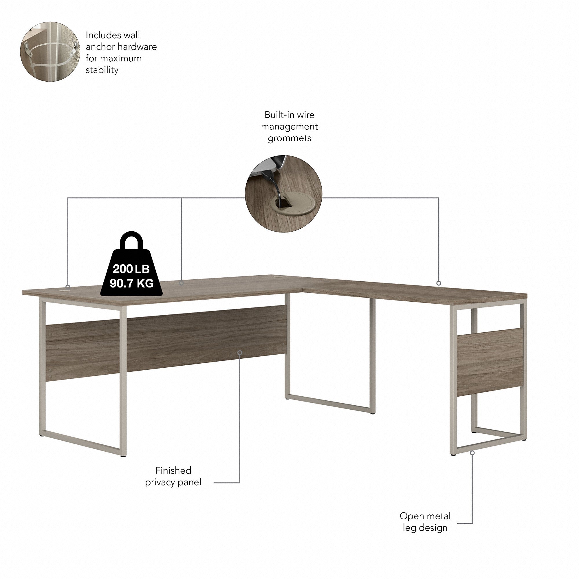 Bush Business Furniture Hybrid 72W x 36D L Shaped Table Desk with Metal Legs