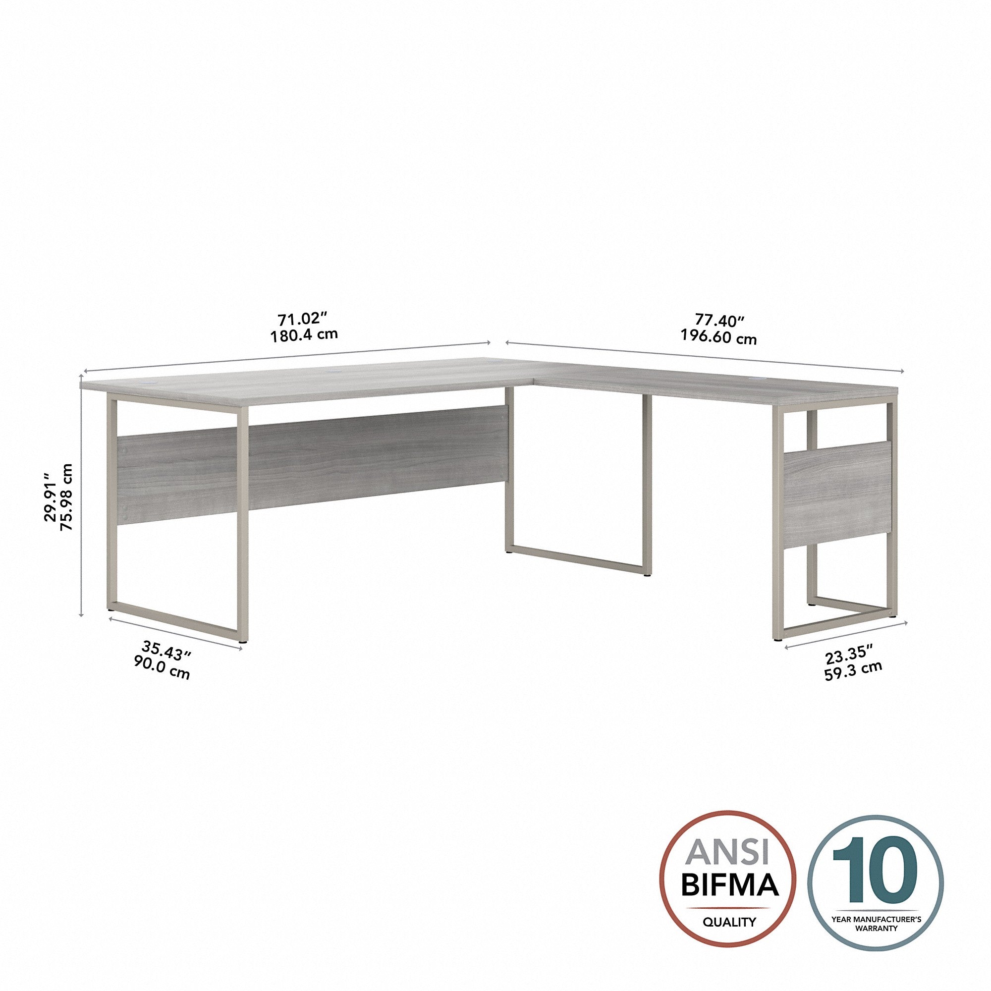 Bush Business Furniture Hybrid 72W x 36D L Shaped Table Desk with Metal Legs