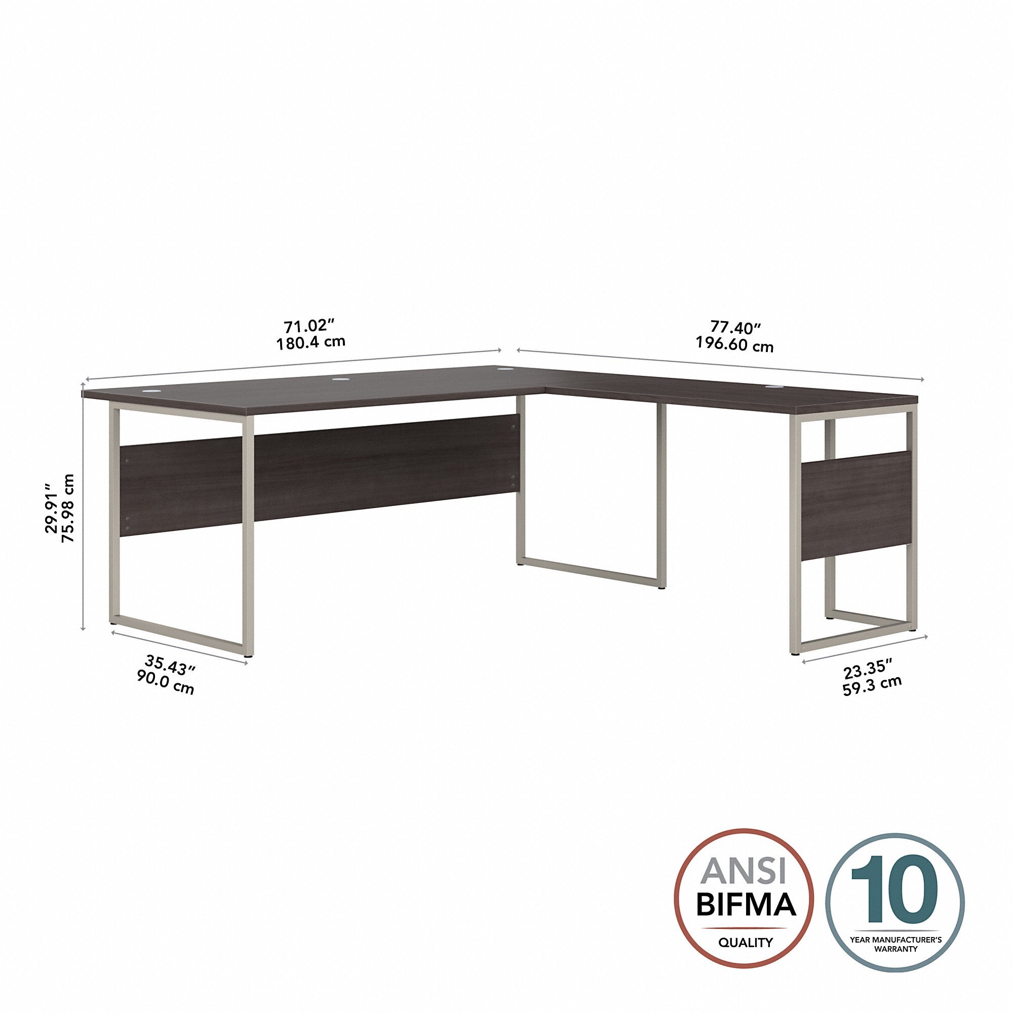 Bush Business Furniture Hybrid 72W x 36D L Shaped Table Desk with Metal Legs