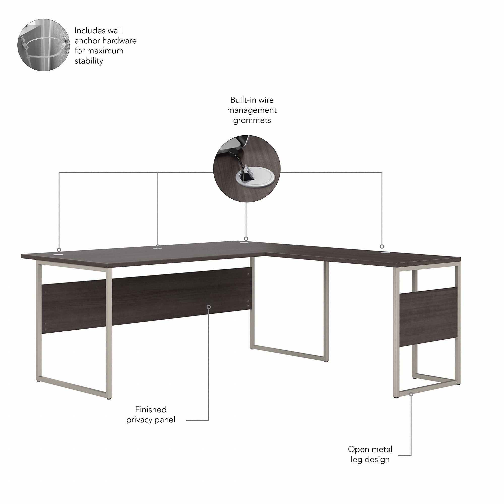 Bush Business Furniture Hybrid 72W x 36D L Shaped Table Desk with Metal Legs