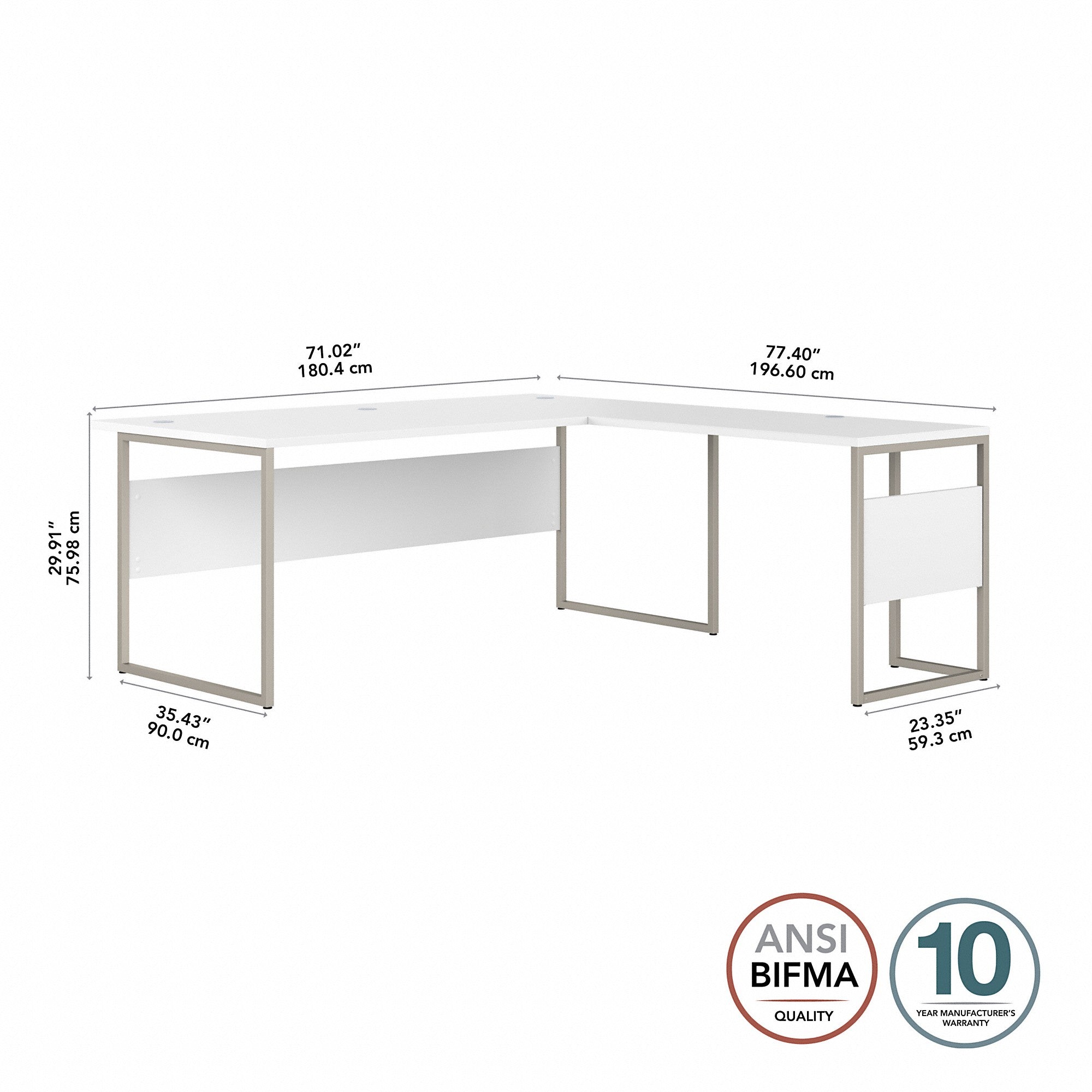 Bush Business Furniture Hybrid 72W x 36D L Shaped Table Desk with Metal Legs