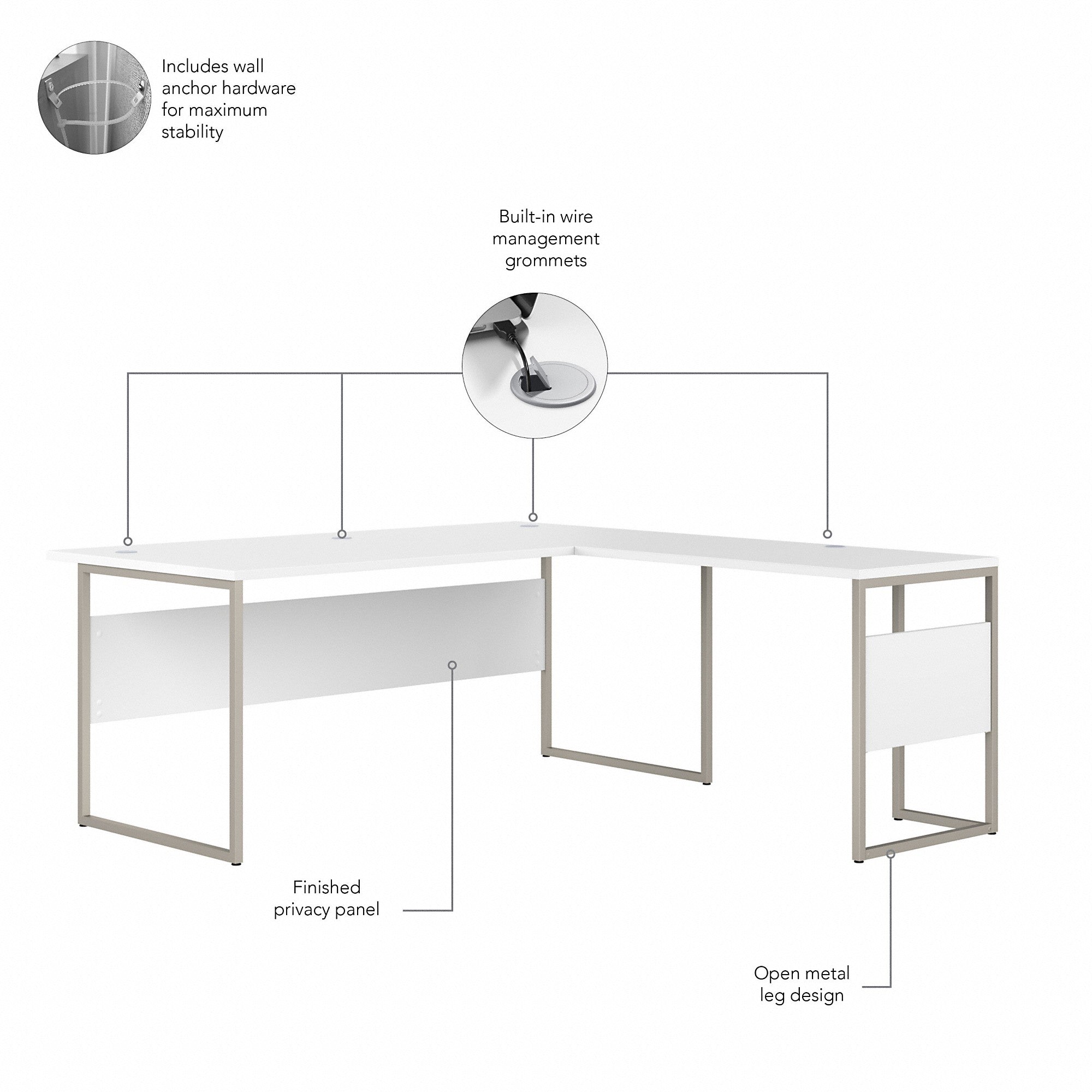 Bush Business Furniture Hybrid 72W x 36D L Shaped Table Desk with Metal Legs