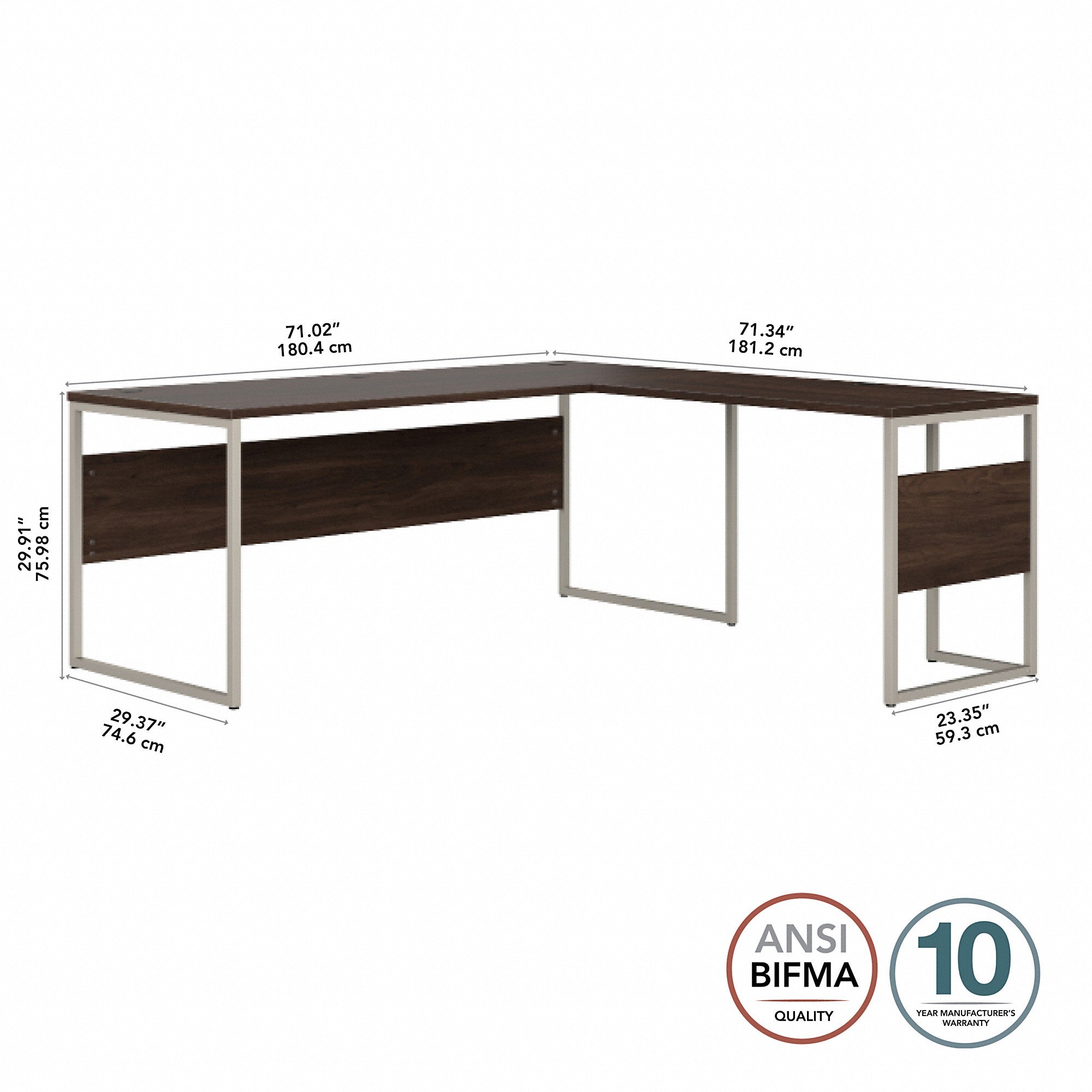 Bush Business Furniture Hybrid 72W x 30D L Shaped Table Desk with Metal Legs