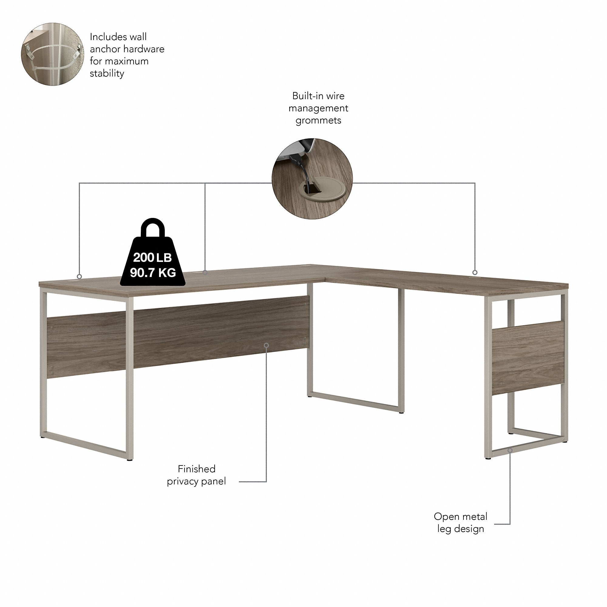 Bush Business Furniture Hybrid 72W x 30D L Shaped Table Desk with Metal Legs