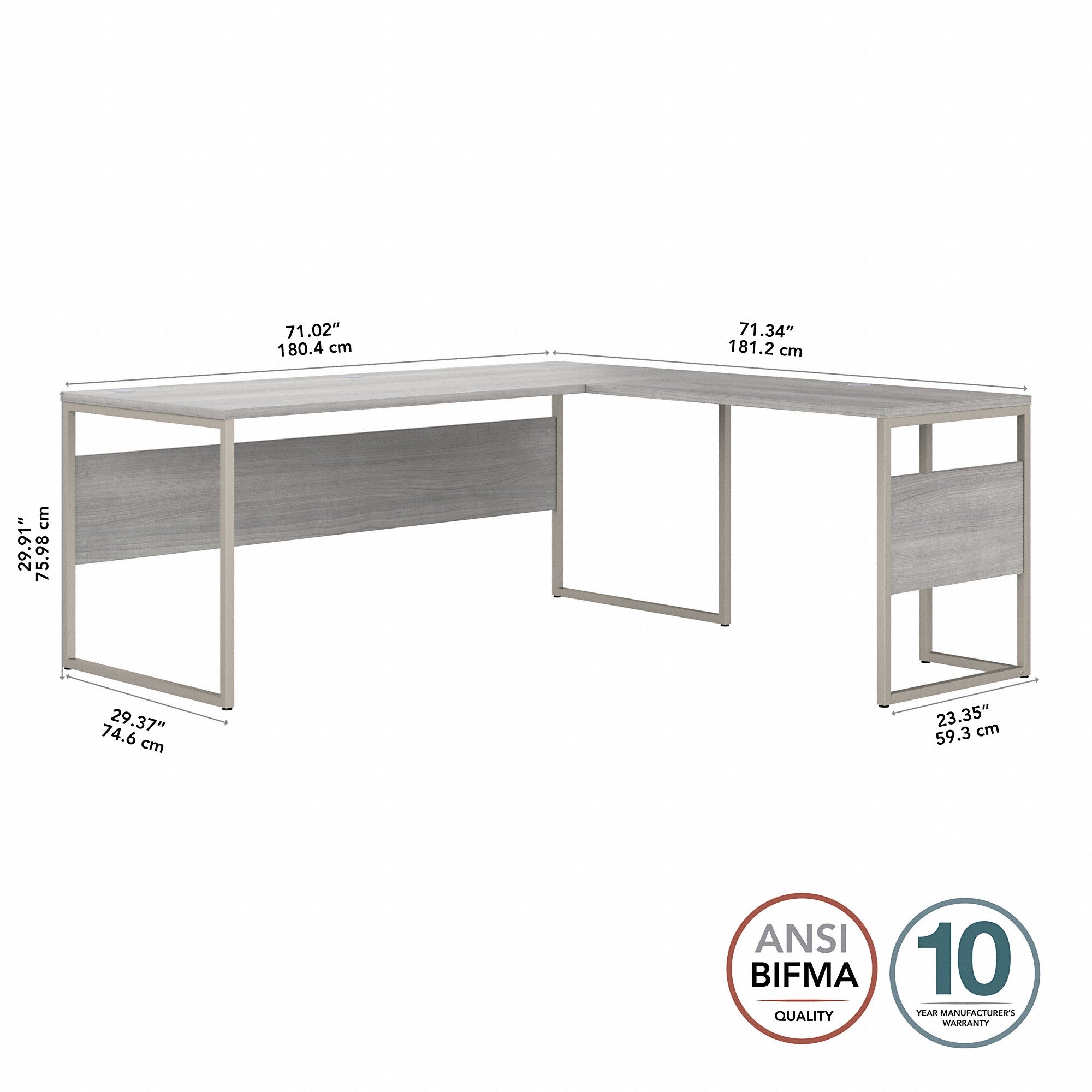 Bush Business Furniture Hybrid 72W x 30D L Shaped Table Desk with Metal Legs