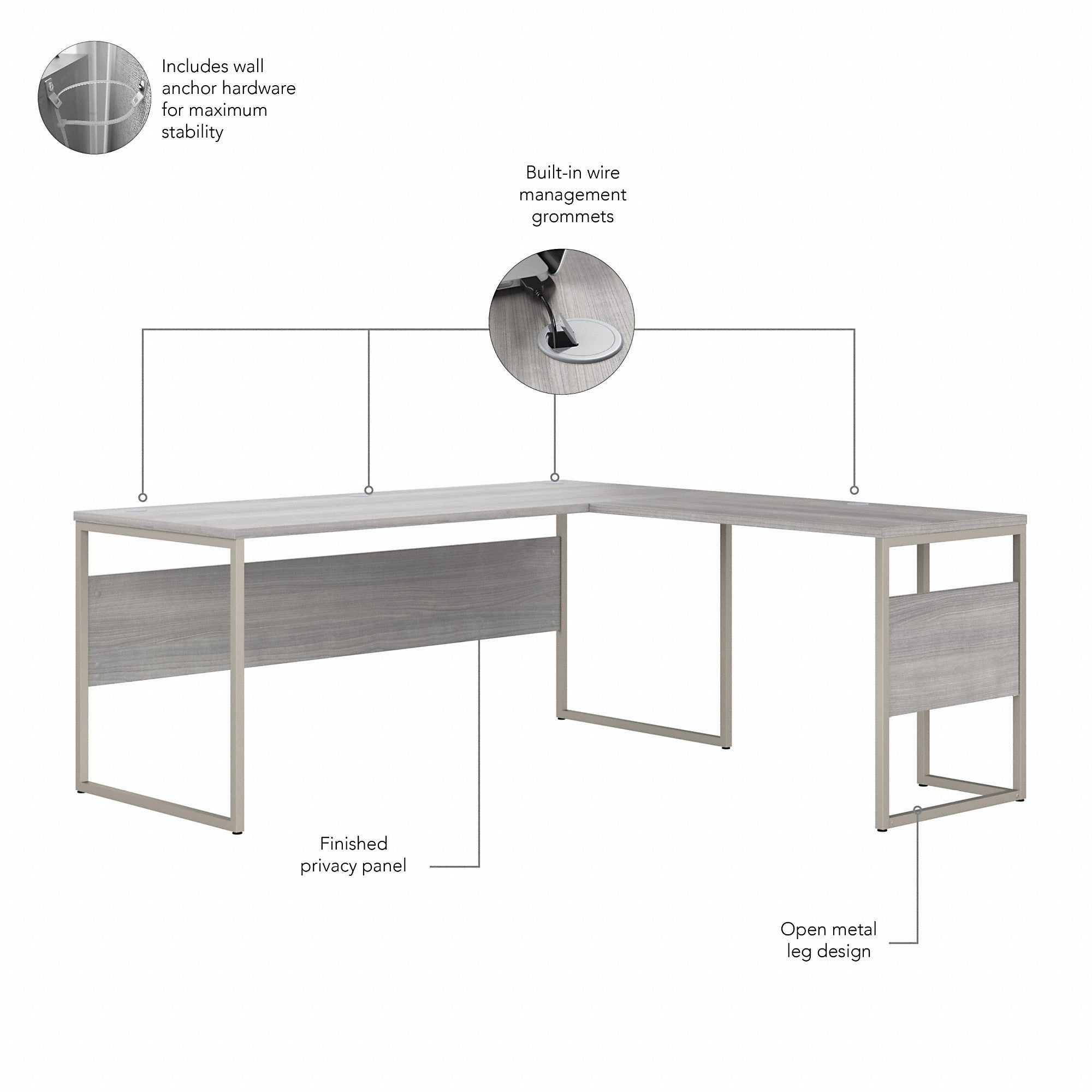 Bush Business Furniture Hybrid 72W x 30D L Shaped Table Desk with Metal Legs