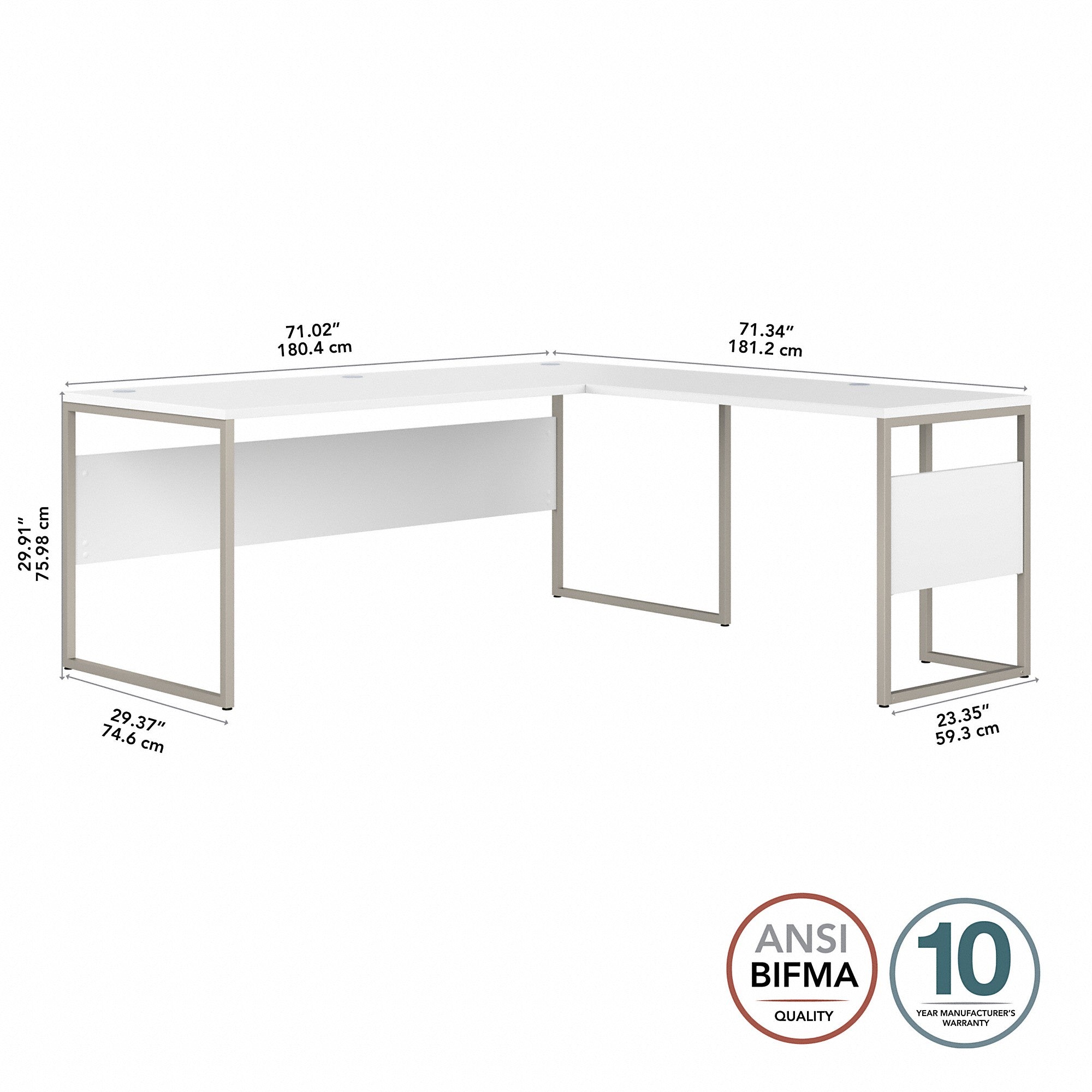 Bush Business Furniture Hybrid 72W x 30D L Shaped Table Desk with Metal Legs