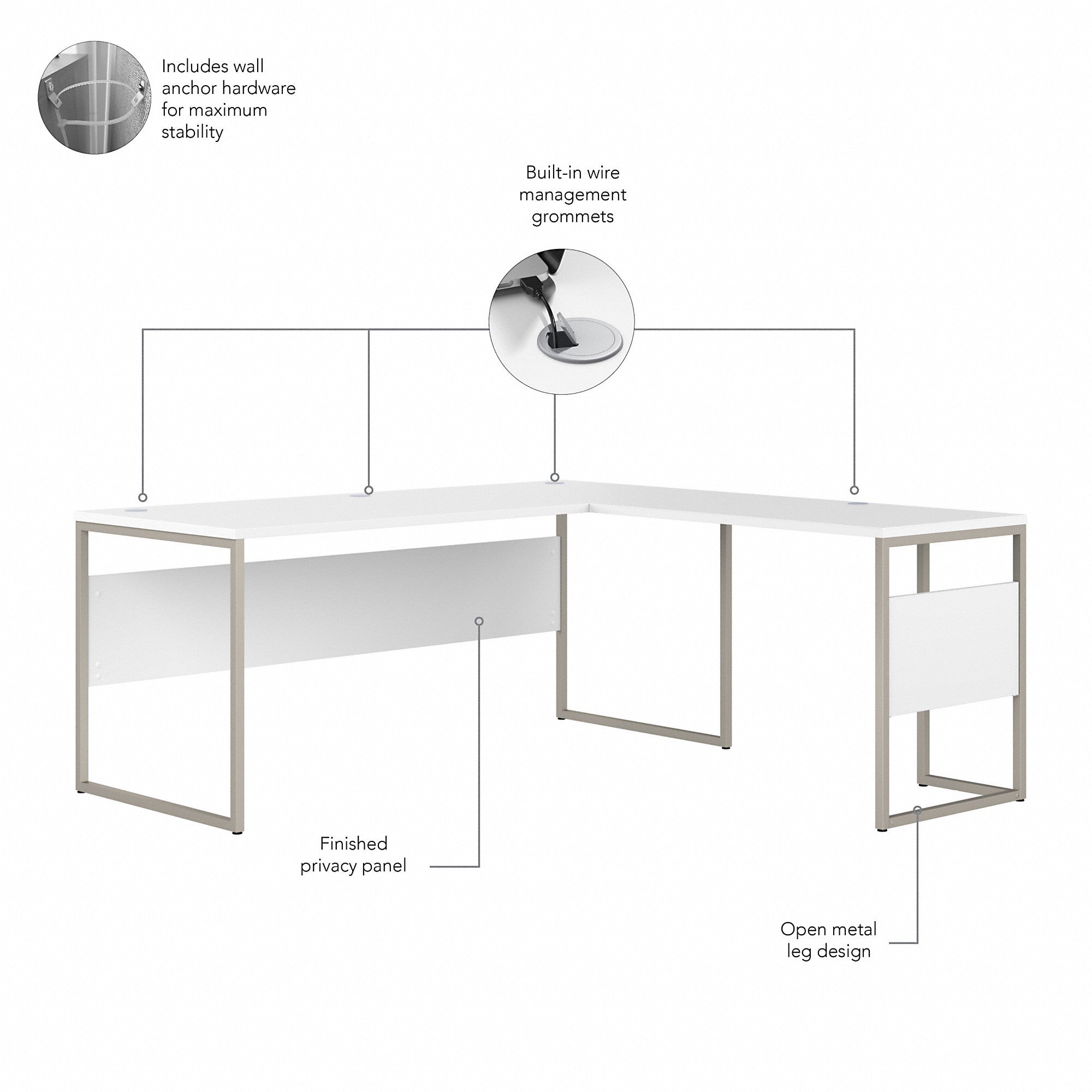 Bush Business Furniture Hybrid 72W x 30D L Shaped Table Desk with Metal Legs