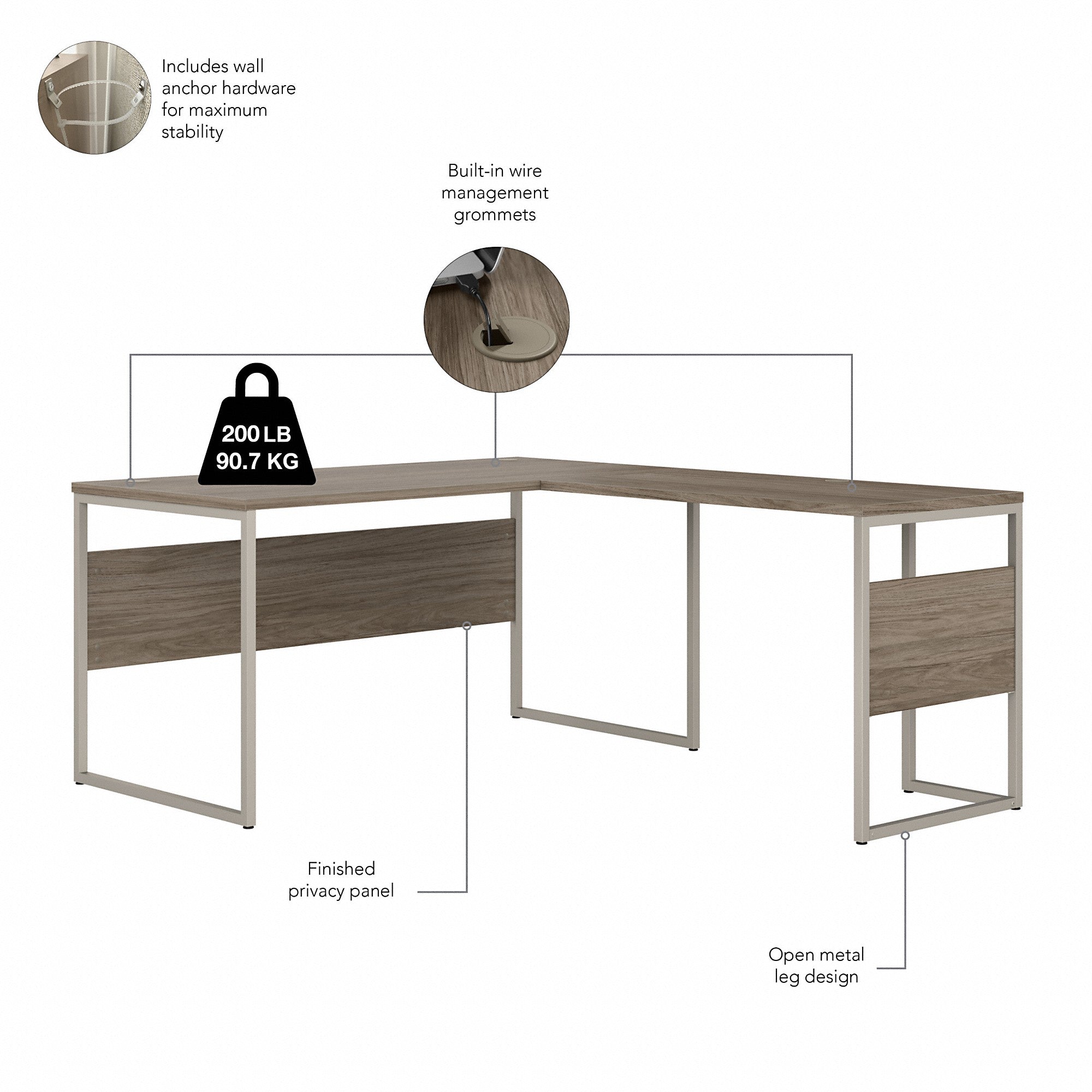 Bush Business Furniture Hybrid 60W x 30D L Shaped Table Desk with Metal Legs