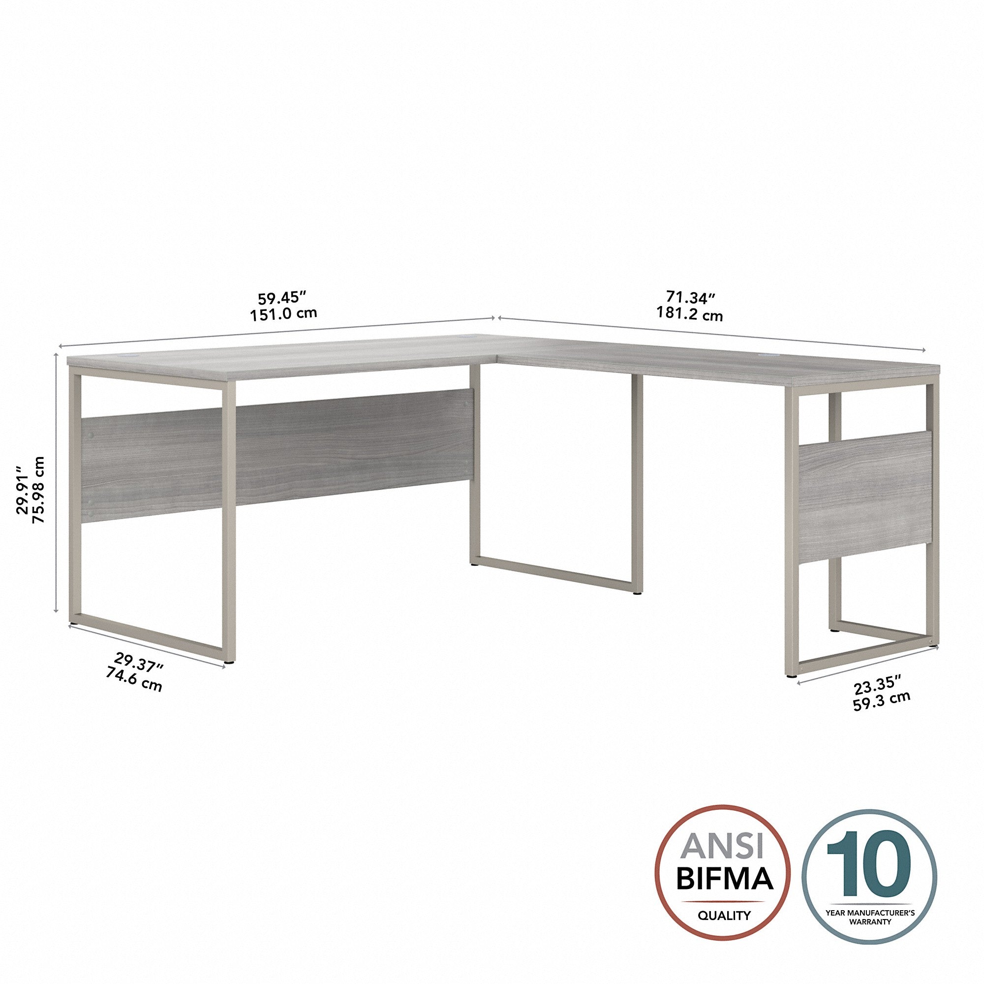 Bush Business Furniture Hybrid 60W x 30D L Shaped Table Desk with Metal Legs