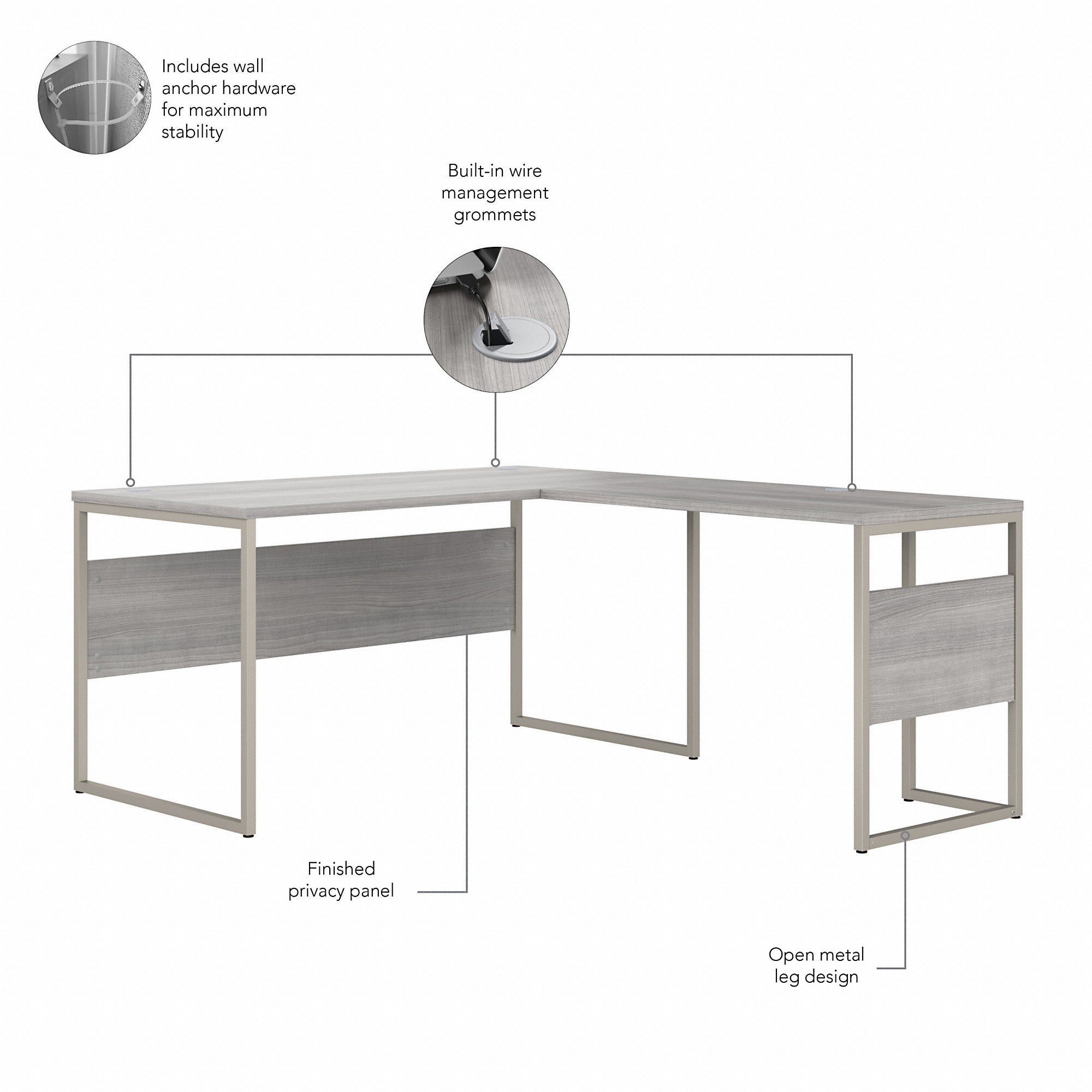 Bush Business Furniture Hybrid 60W x 30D L Shaped Table Desk with Metal Legs