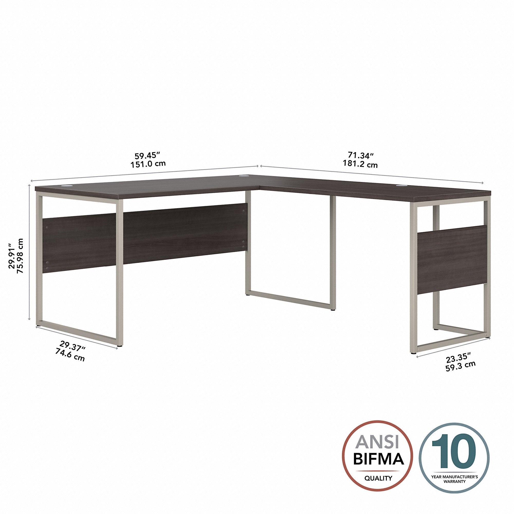 Bush Business Furniture Hybrid 60W x 30D L Shaped Table Desk with Metal Legs