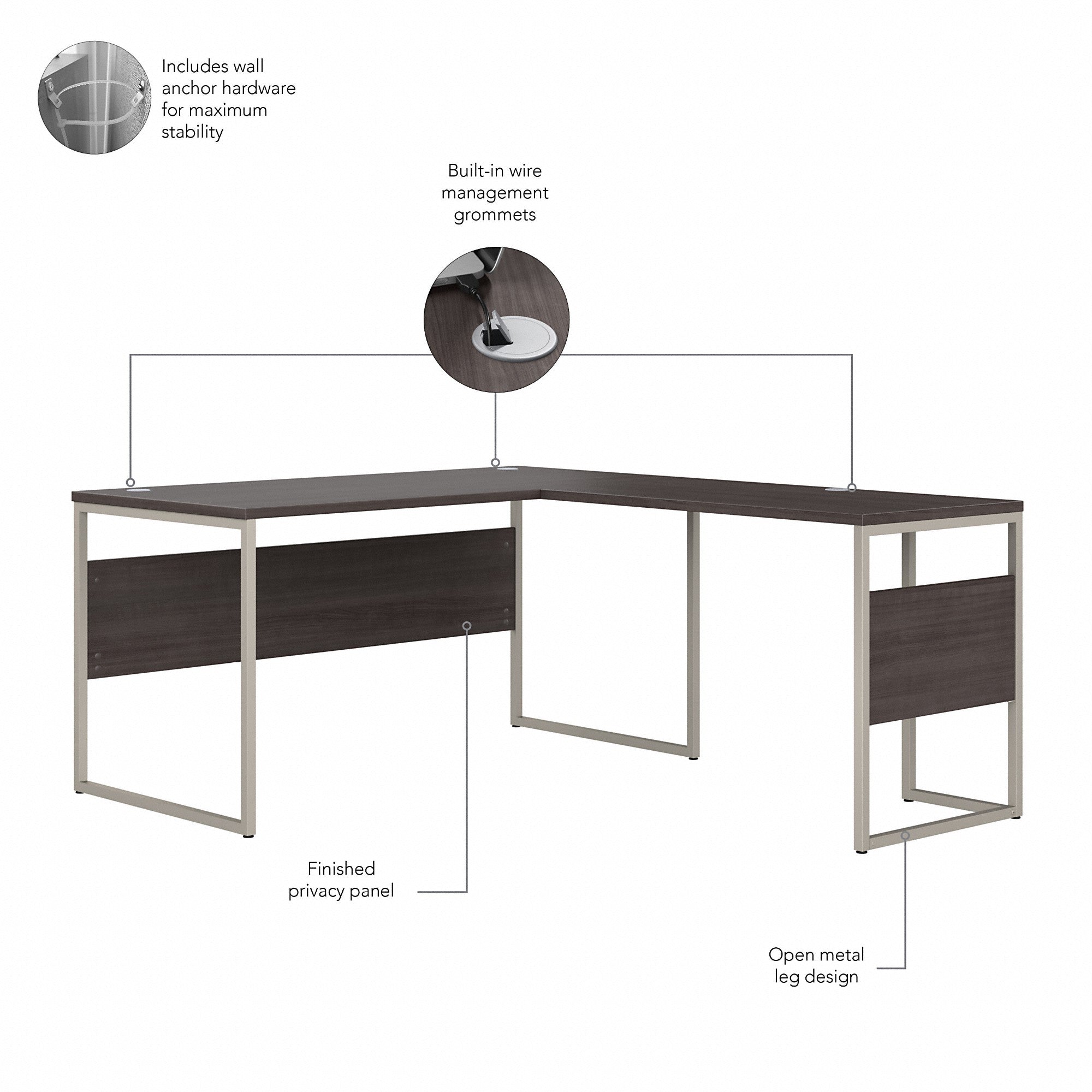 Bush Business Furniture Hybrid 60W x 30D L Shaped Table Desk with Metal Legs