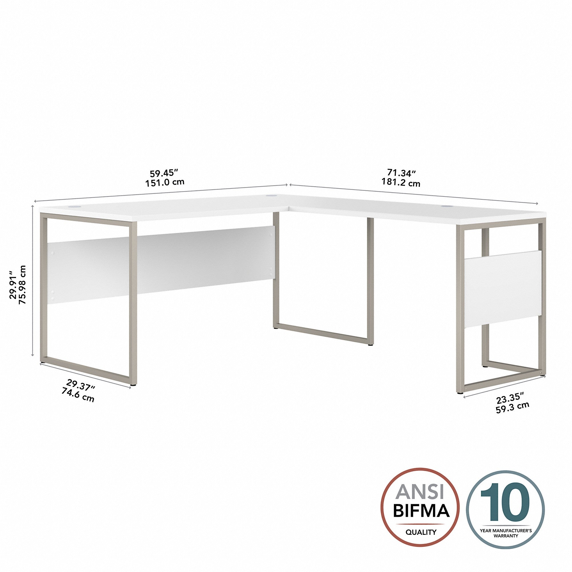 Bush Business Furniture Hybrid 60W x 30D L Shaped Table Desk with Metal Legs