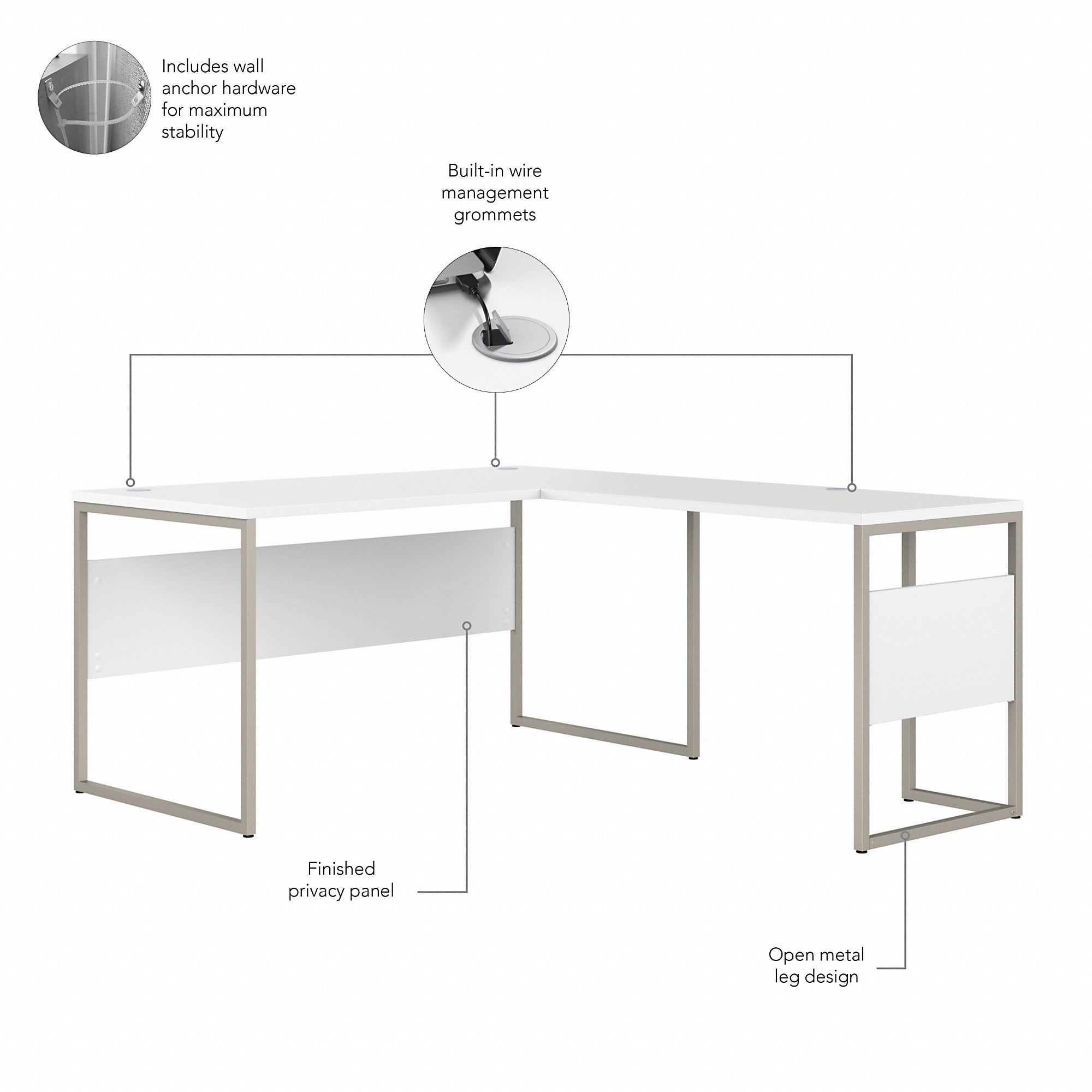 Bush Business Furniture Hybrid 60W x 30D L Shaped Table Desk with Metal Legs