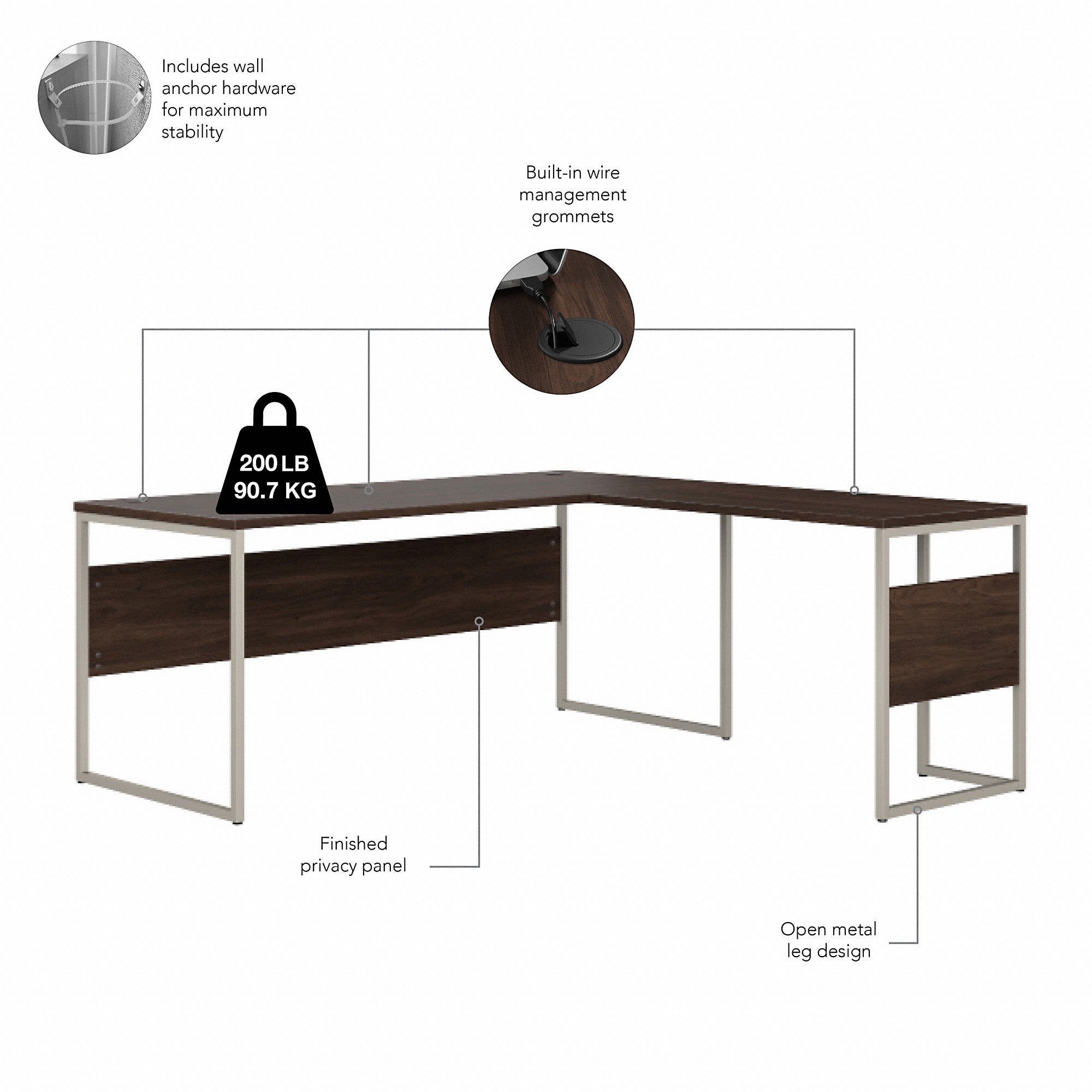 Bush Business Furniture Hybrid 72W x 30D L Shaped Table Desk with Mobile File Cabinet