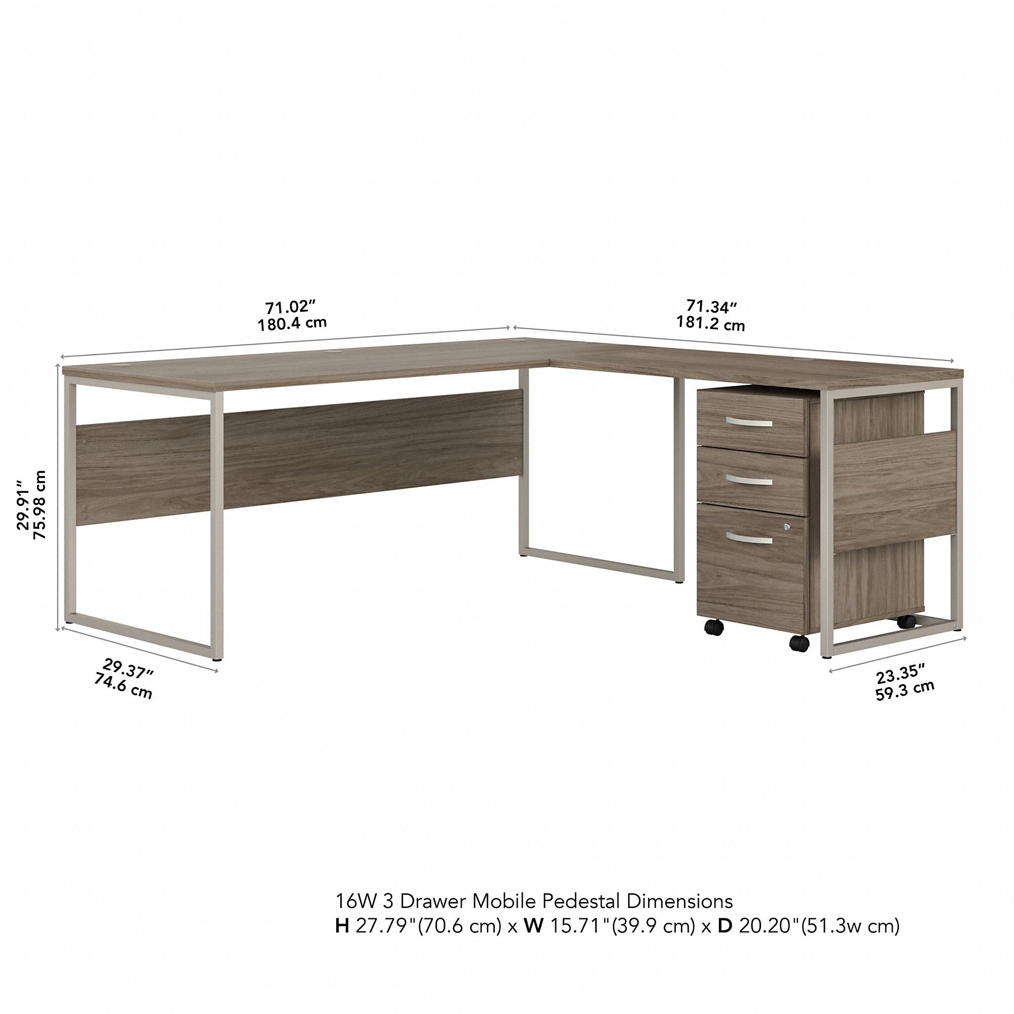 Bush Business Furniture Hybrid 72W x 30D L Shaped Table Desk with Mobile File Cabinet