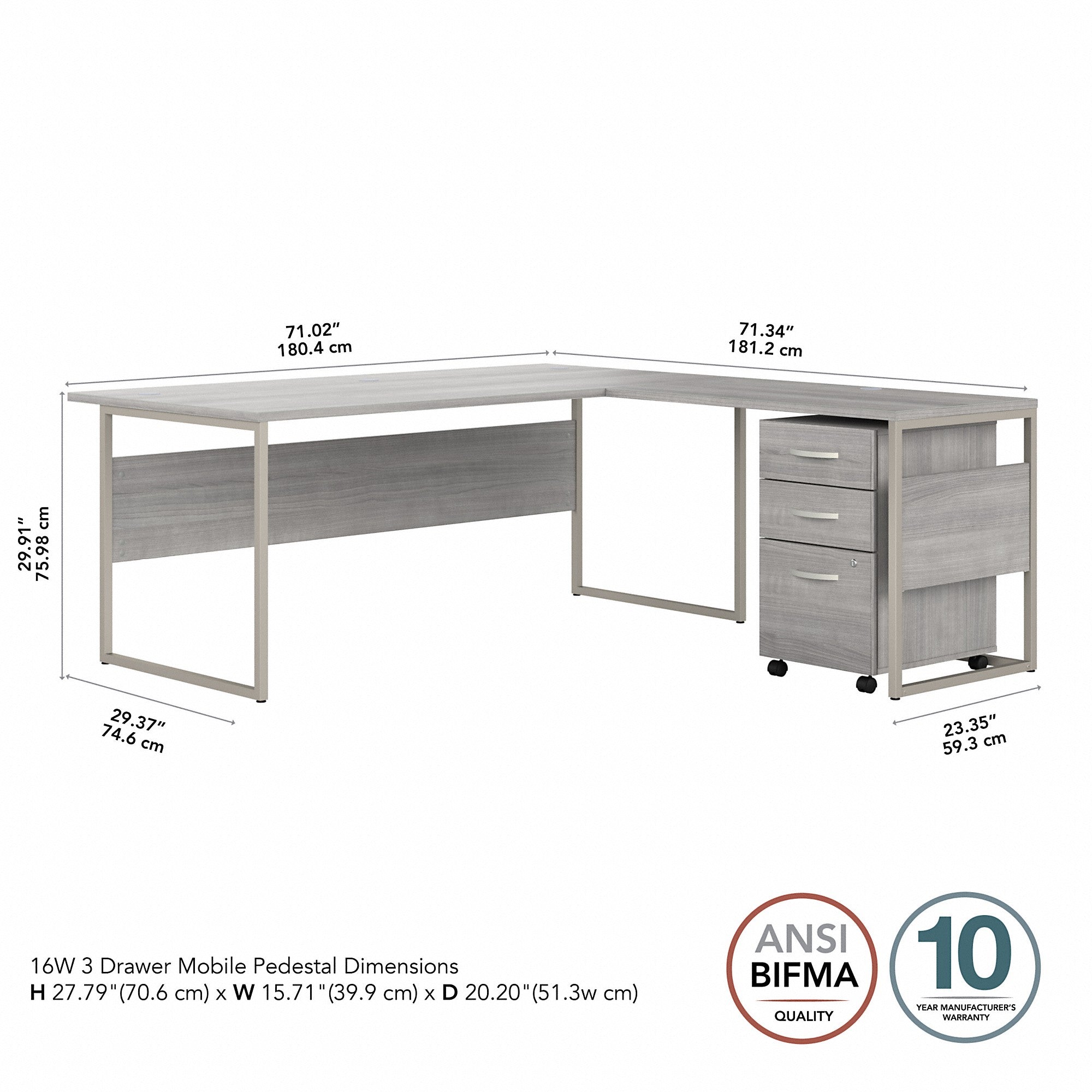 Bush Business Furniture Hybrid 72W x 30D L Shaped Table Desk with Mobile File Cabinet