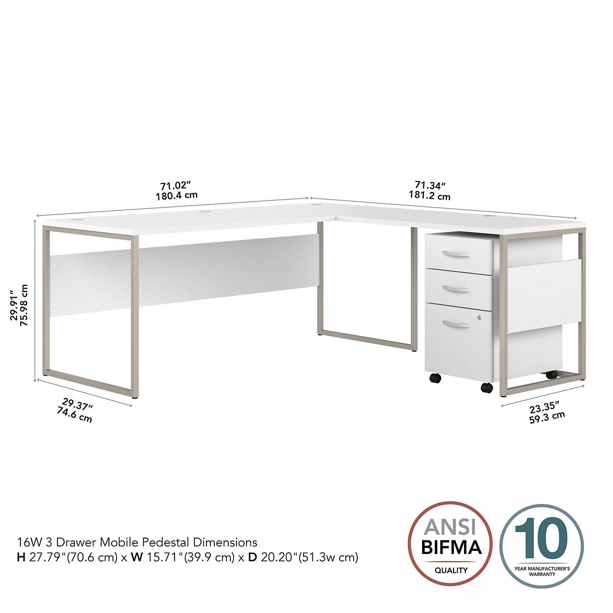 Bush Business Furniture Hybrid 72W x 30D L Shaped Table Desk with Mobile File Cabinet