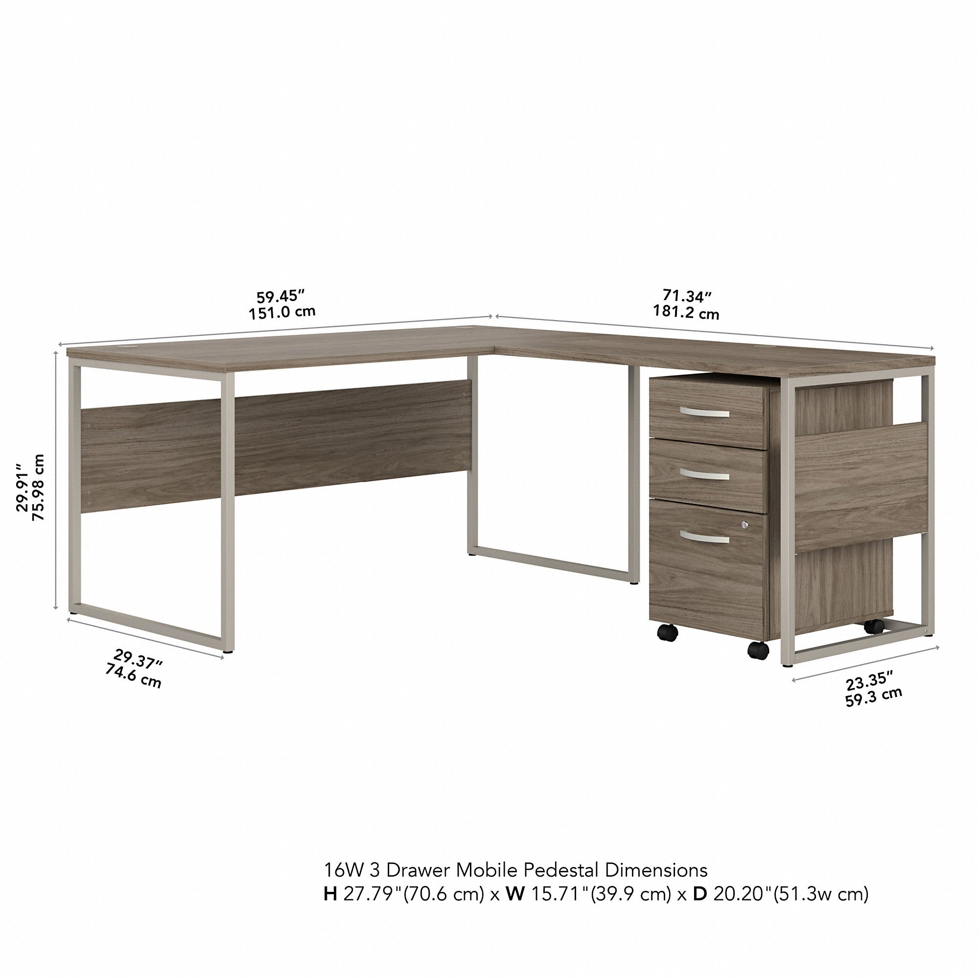 Bush Business Furniture Hybrid 60W x 30D L Shaped Table Desk with Mobile File Cabinet