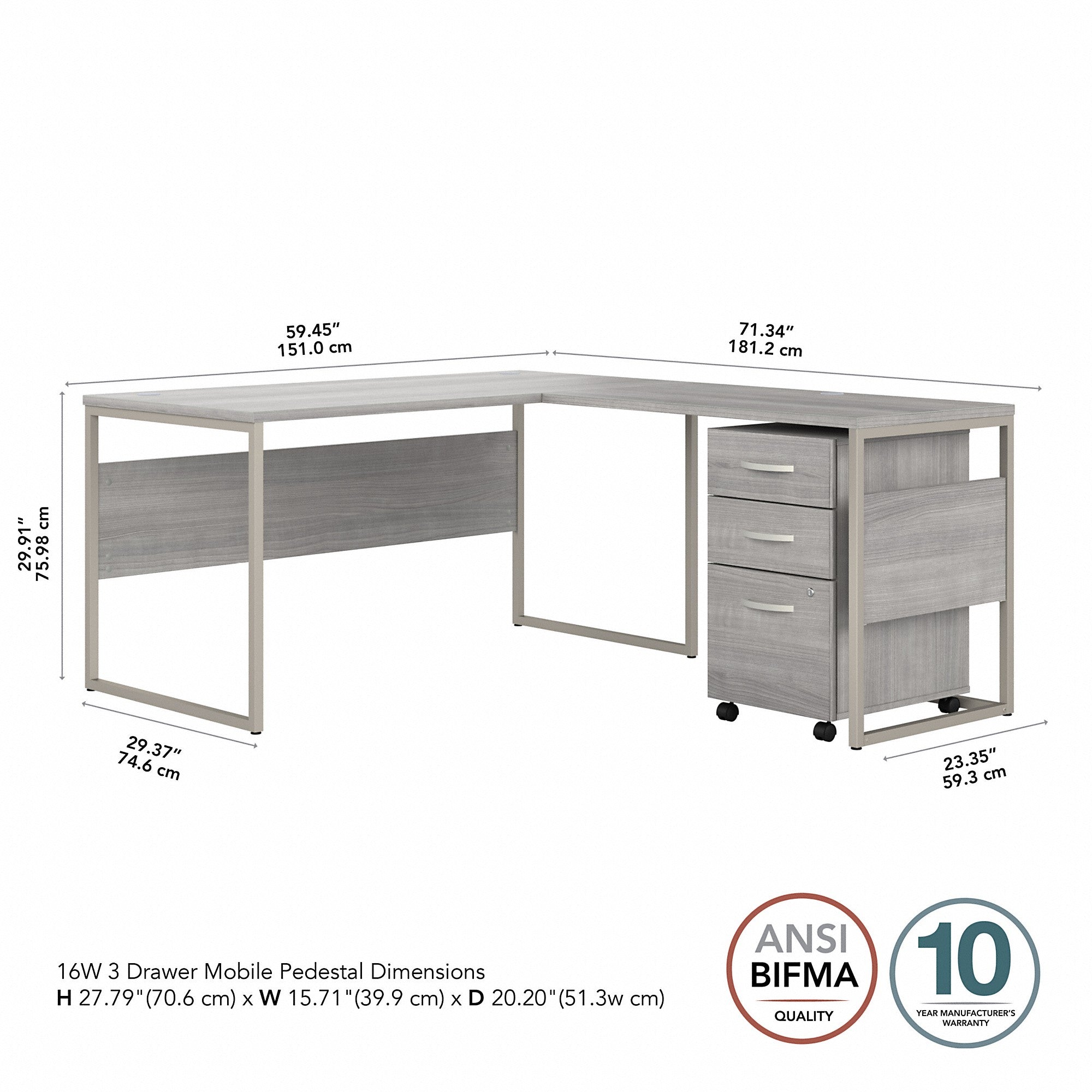 Bush Business Furniture Hybrid 60W x 30D L Shaped Table Desk with Mobile File Cabinet