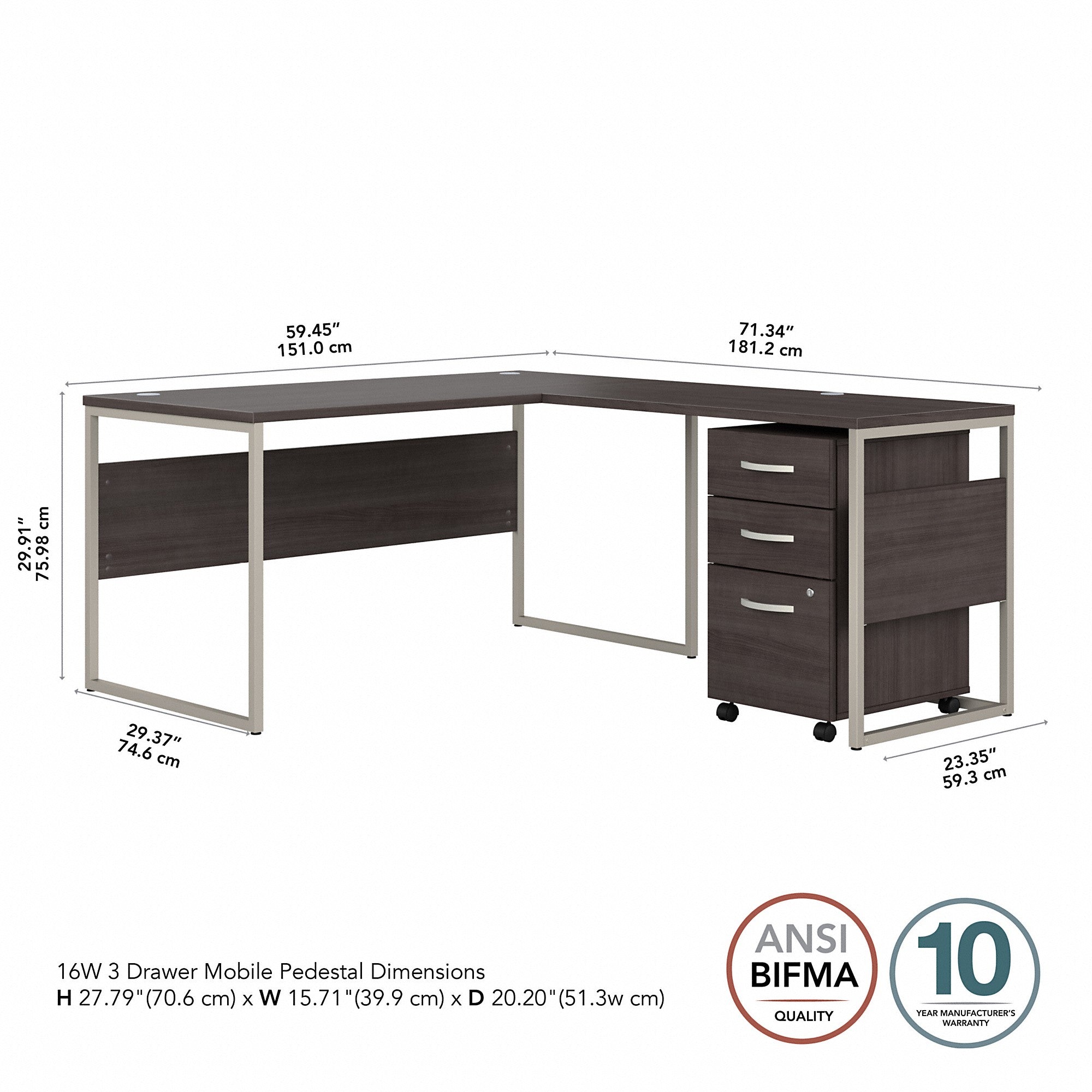 Bush Business Furniture Hybrid 60W x 30D L Shaped Table Desk with Mobile File Cabinet