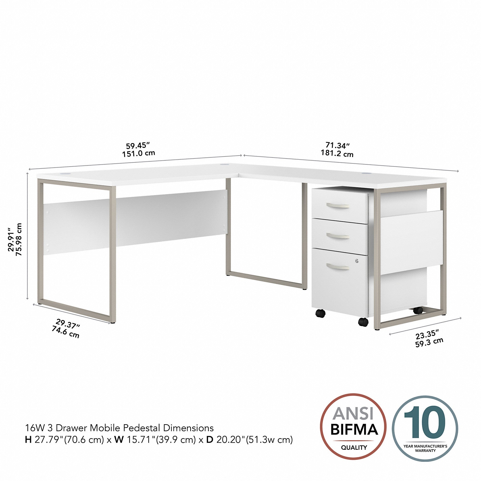 Bush Business Furniture Hybrid 60W x 30D L Shaped Table Desk with Mobile File Cabinet