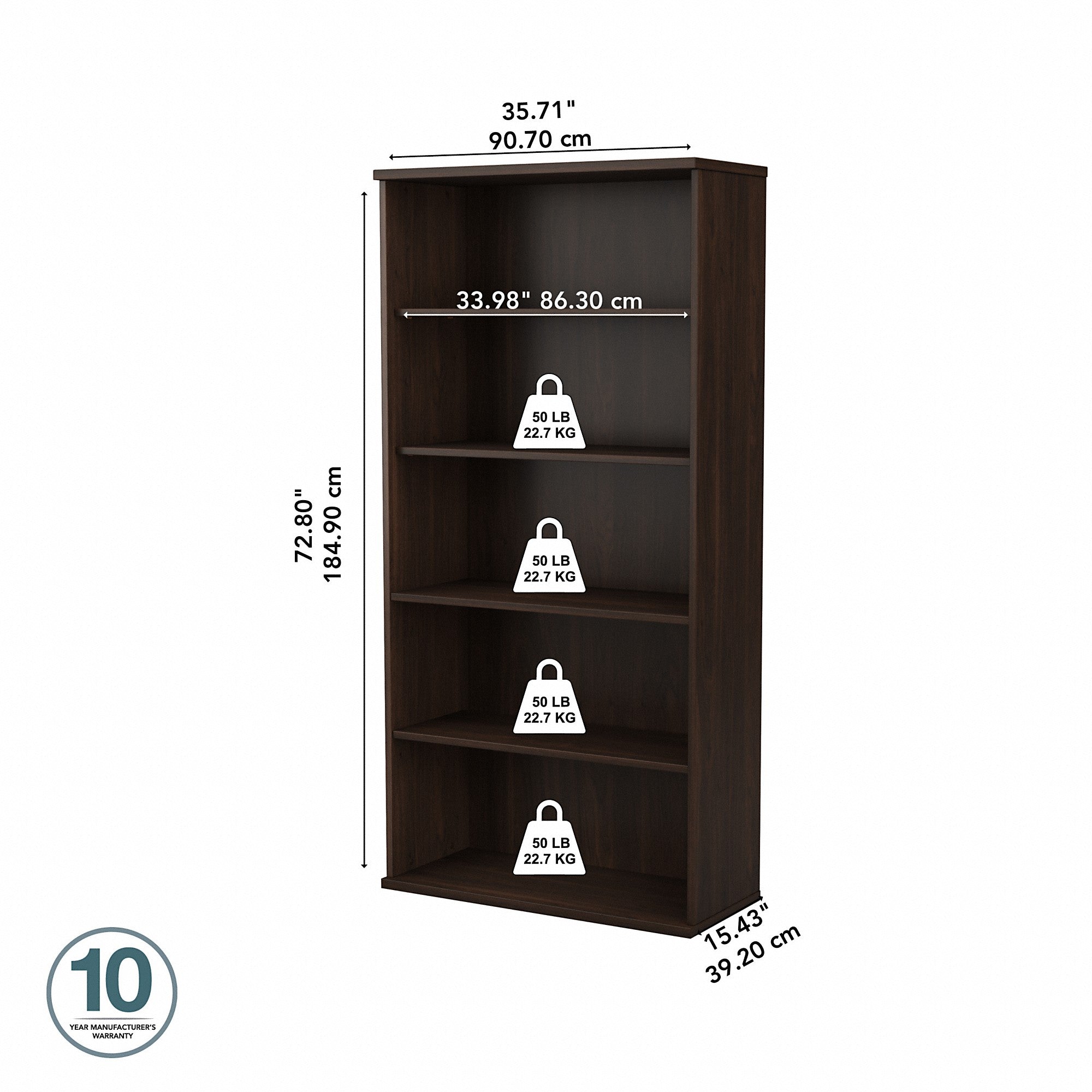 Bush Business Furniture Hybrid Tall 5 Shelf Bookcase