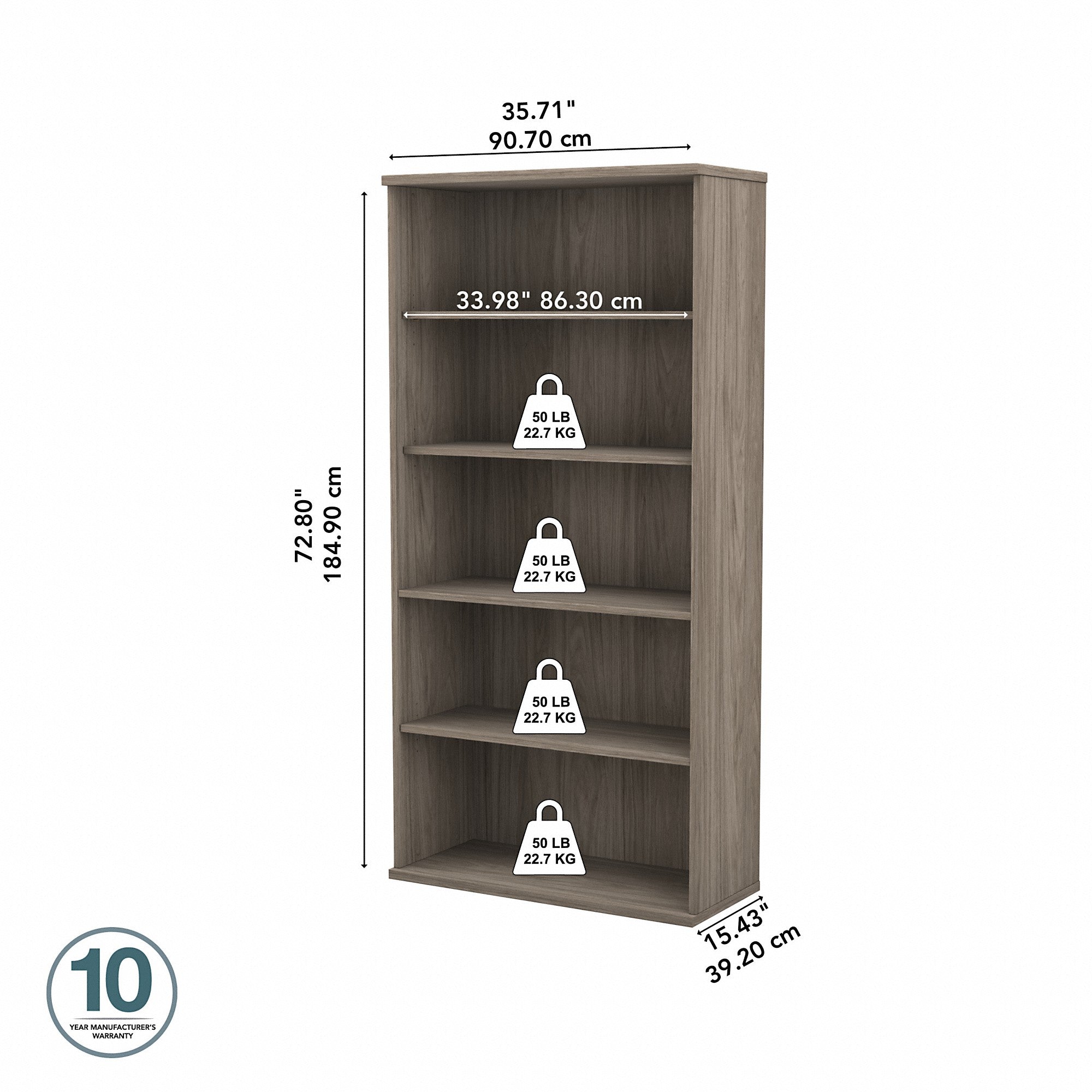 Bush Business Furniture Hybrid Tall 5 Shelf Bookcase