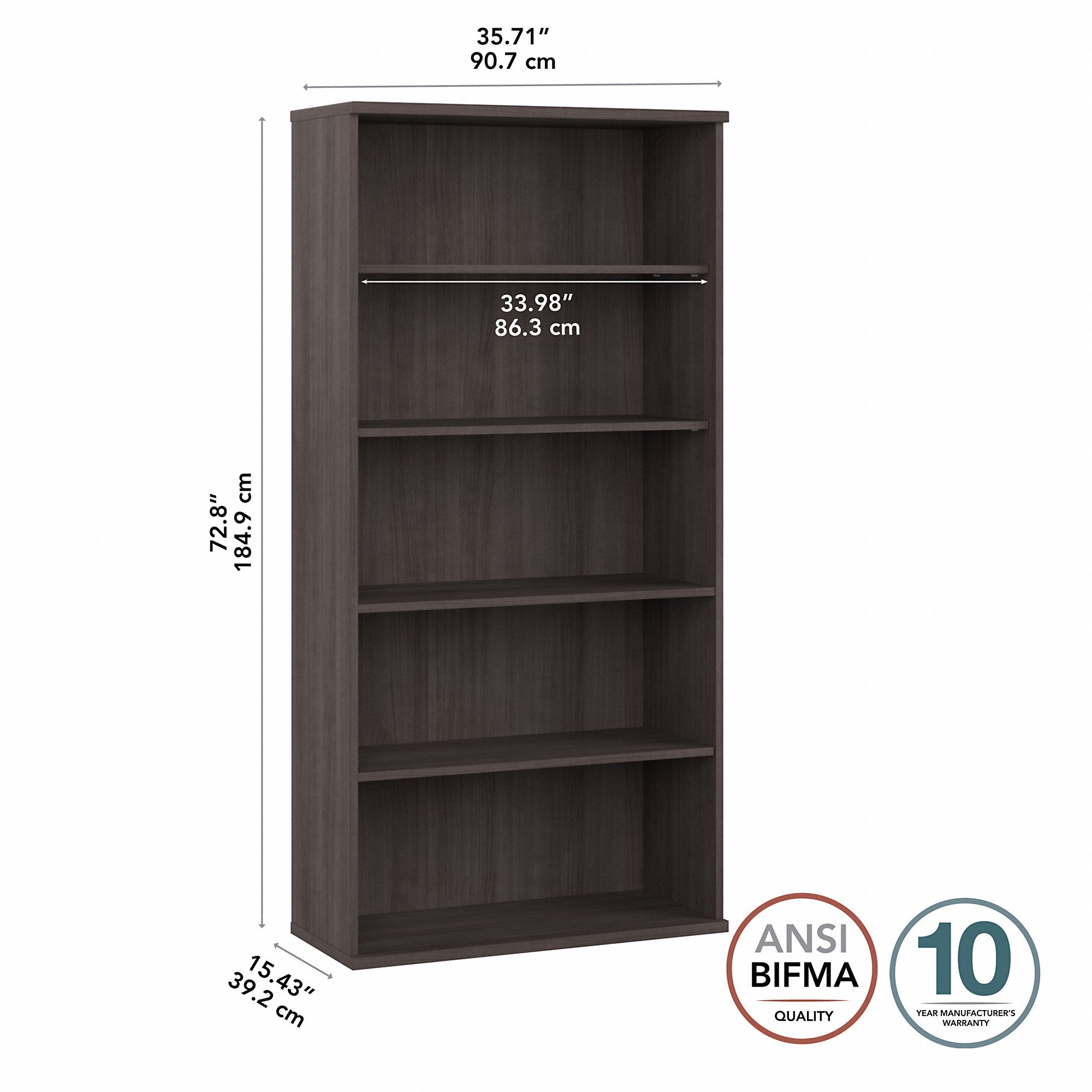 Bush Business Furniture Hybrid Tall 5 Shelf Bookcase